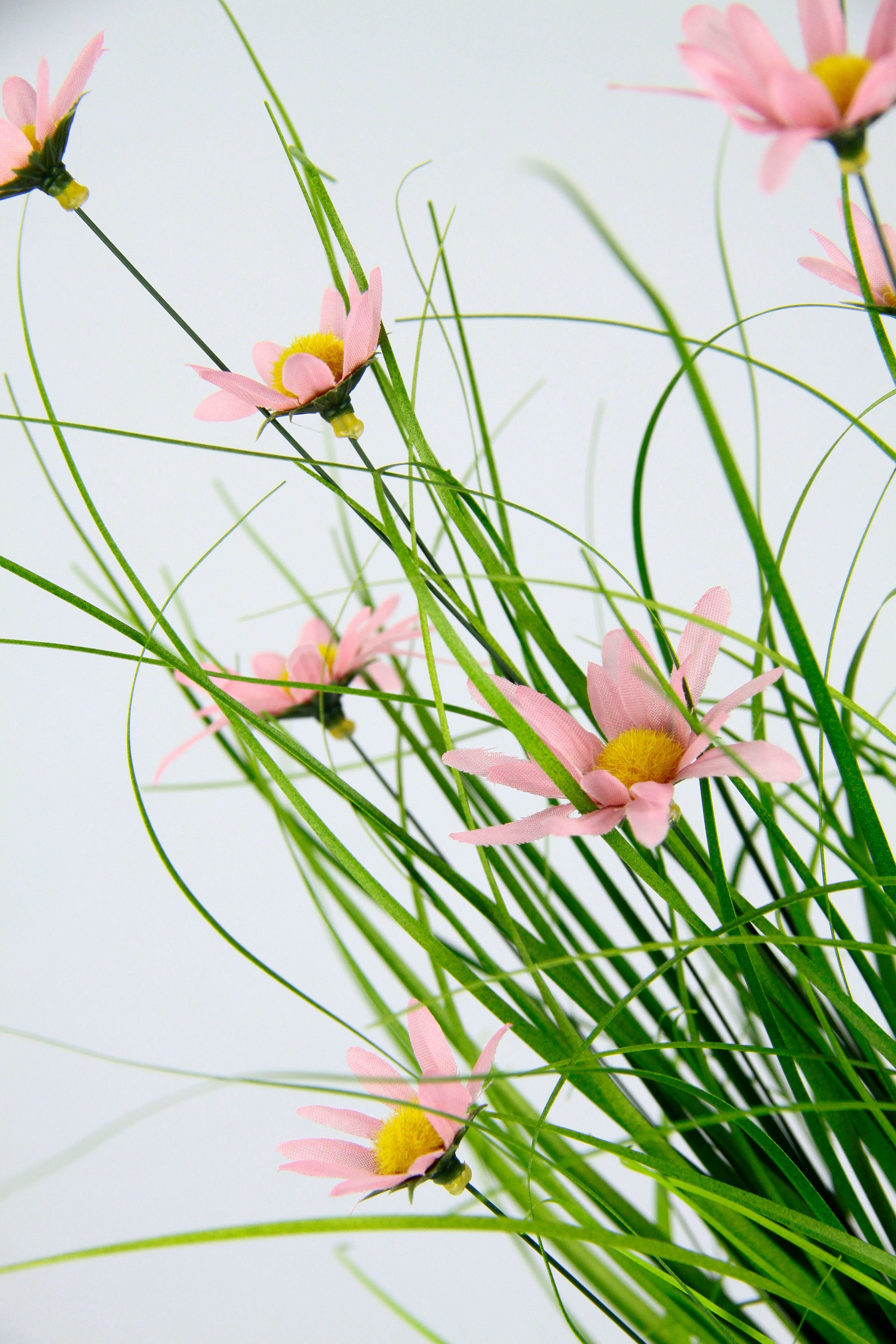 I.GE.A. Kunstgras Gras en bloemen met margrieten en band, in jutepot(2 stuks)
