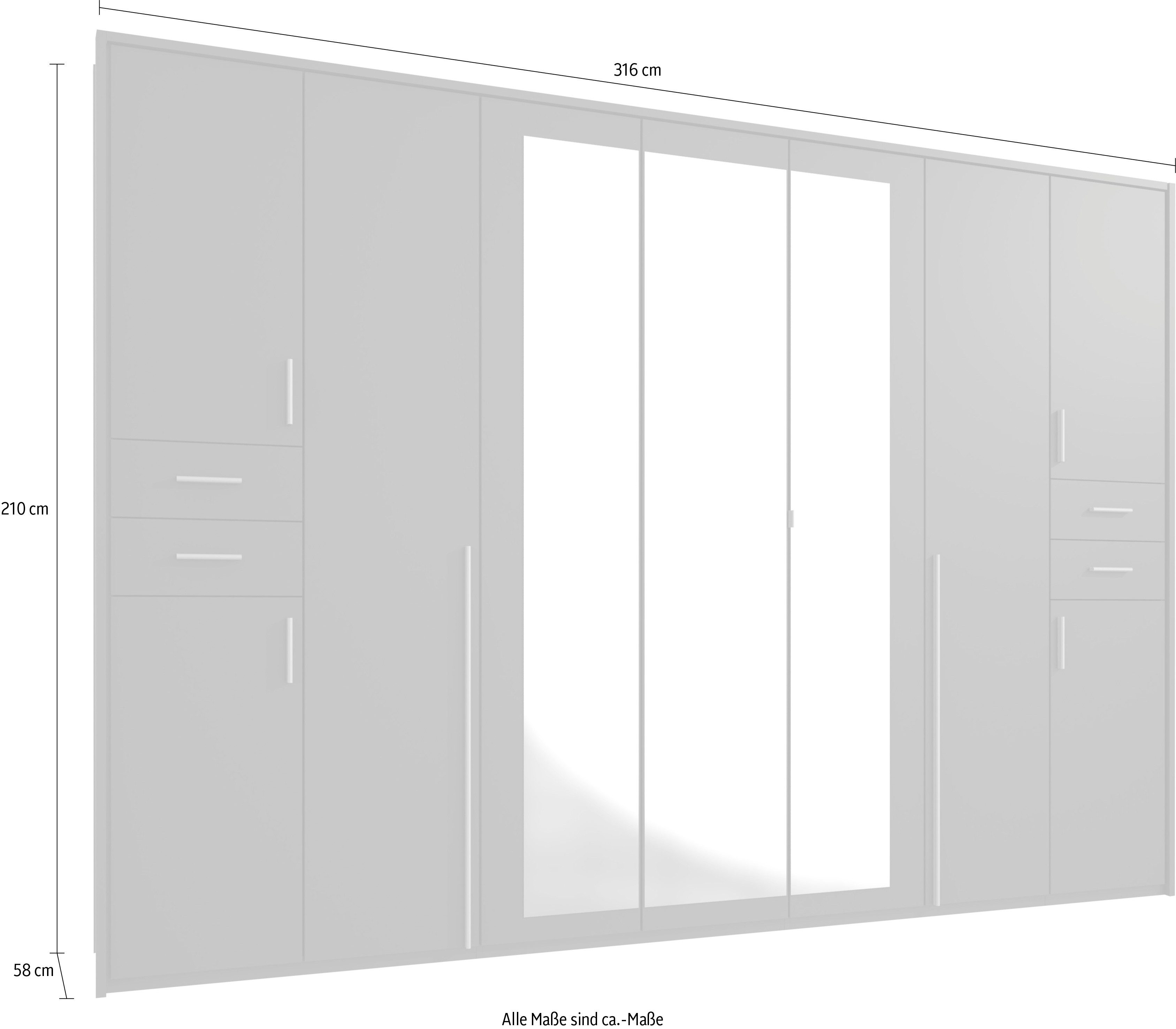 Wimex Draaideurkast Vegas inclusief passepartout frame, met spiegeldeuren en laden