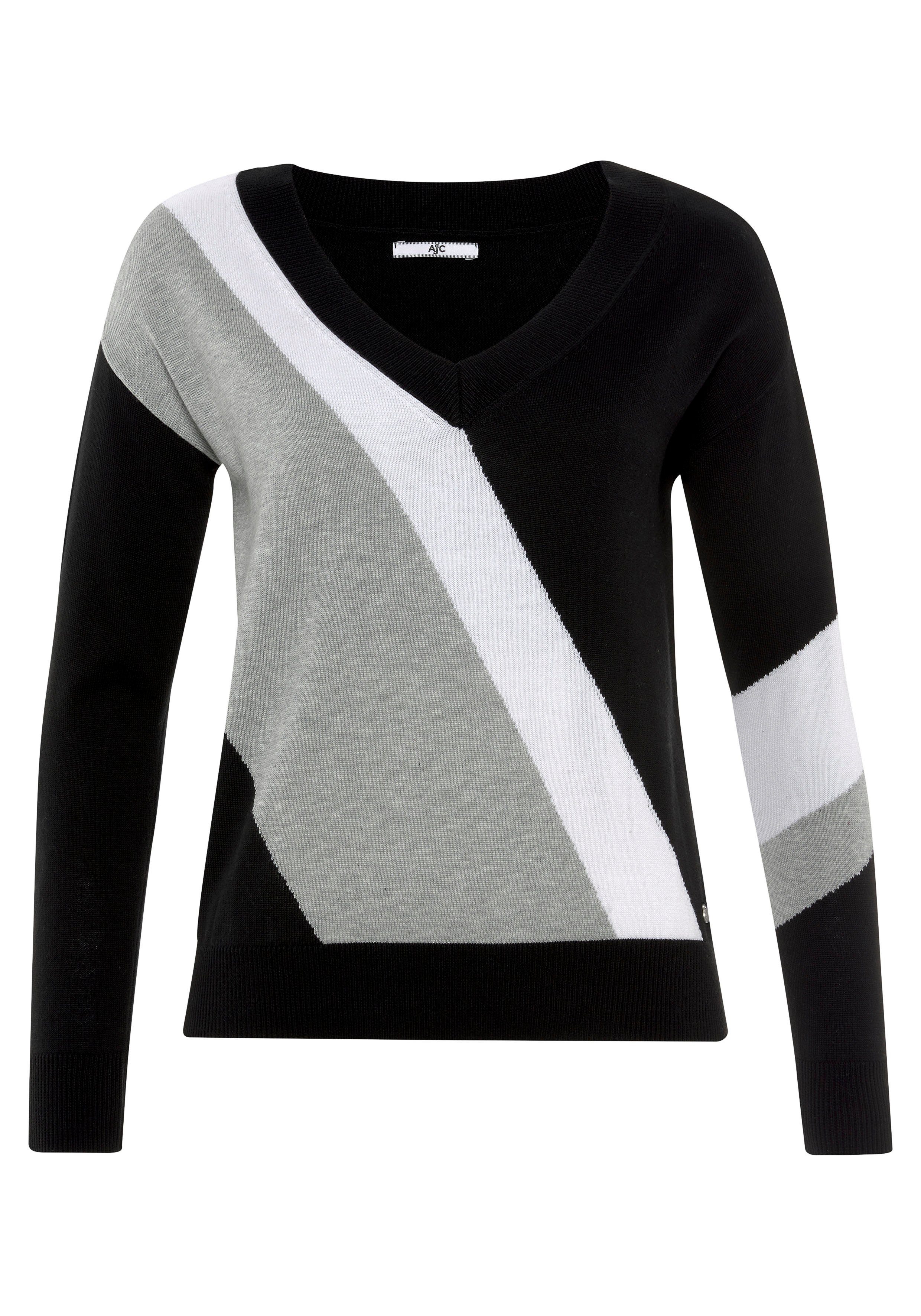 AJC Gestreepte trui met trendy diagonale colorblocking