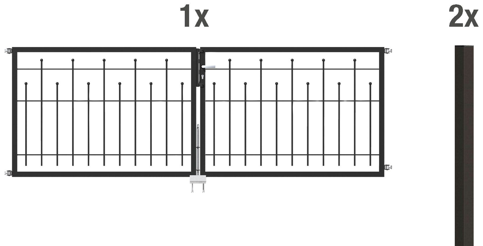 GAH Alberts Deur met dubbel hek Madrid Breedte: 300 cm, in verschillende hoogten hekken maat 300 cm x 80 cm grijs