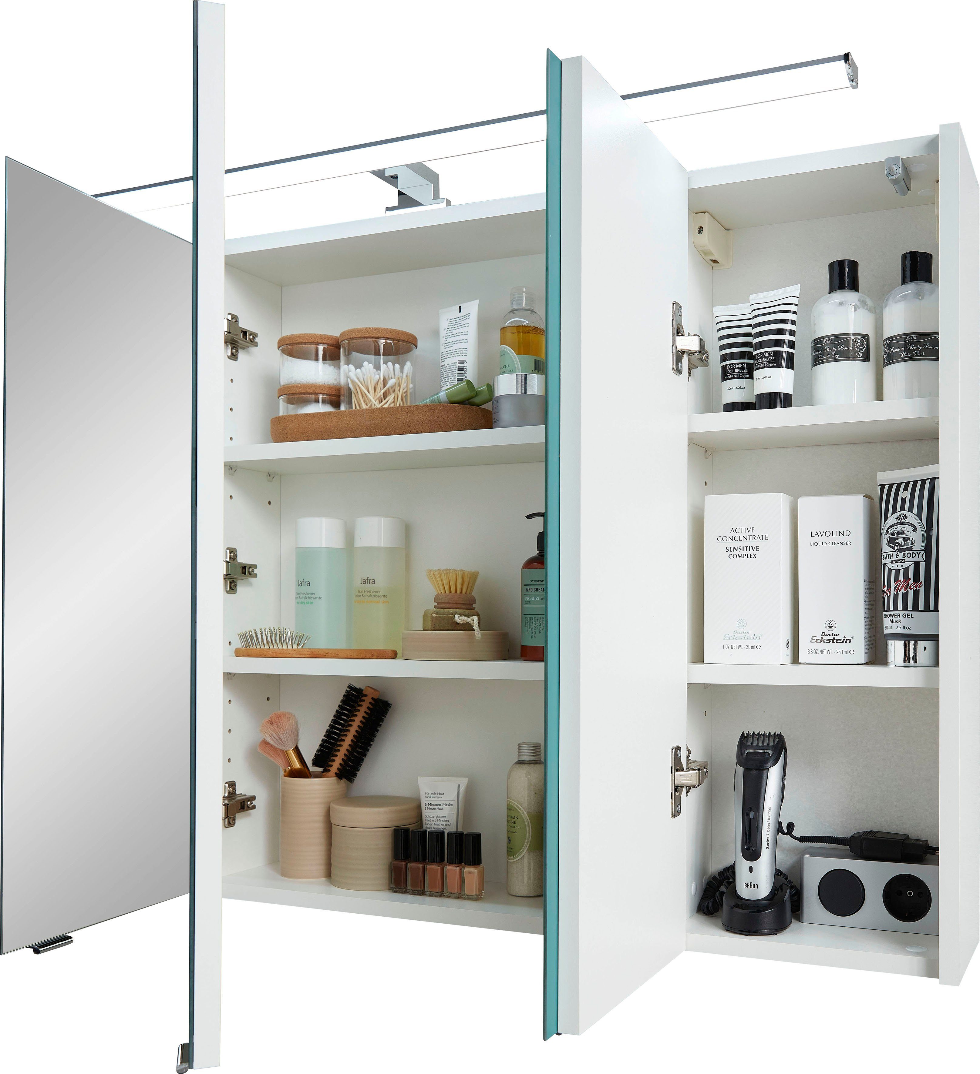 Saphir Spiegelkast Quickset badkamermeubel, 3 spiegeldeuren, 6 legplanken, 105 cm breed