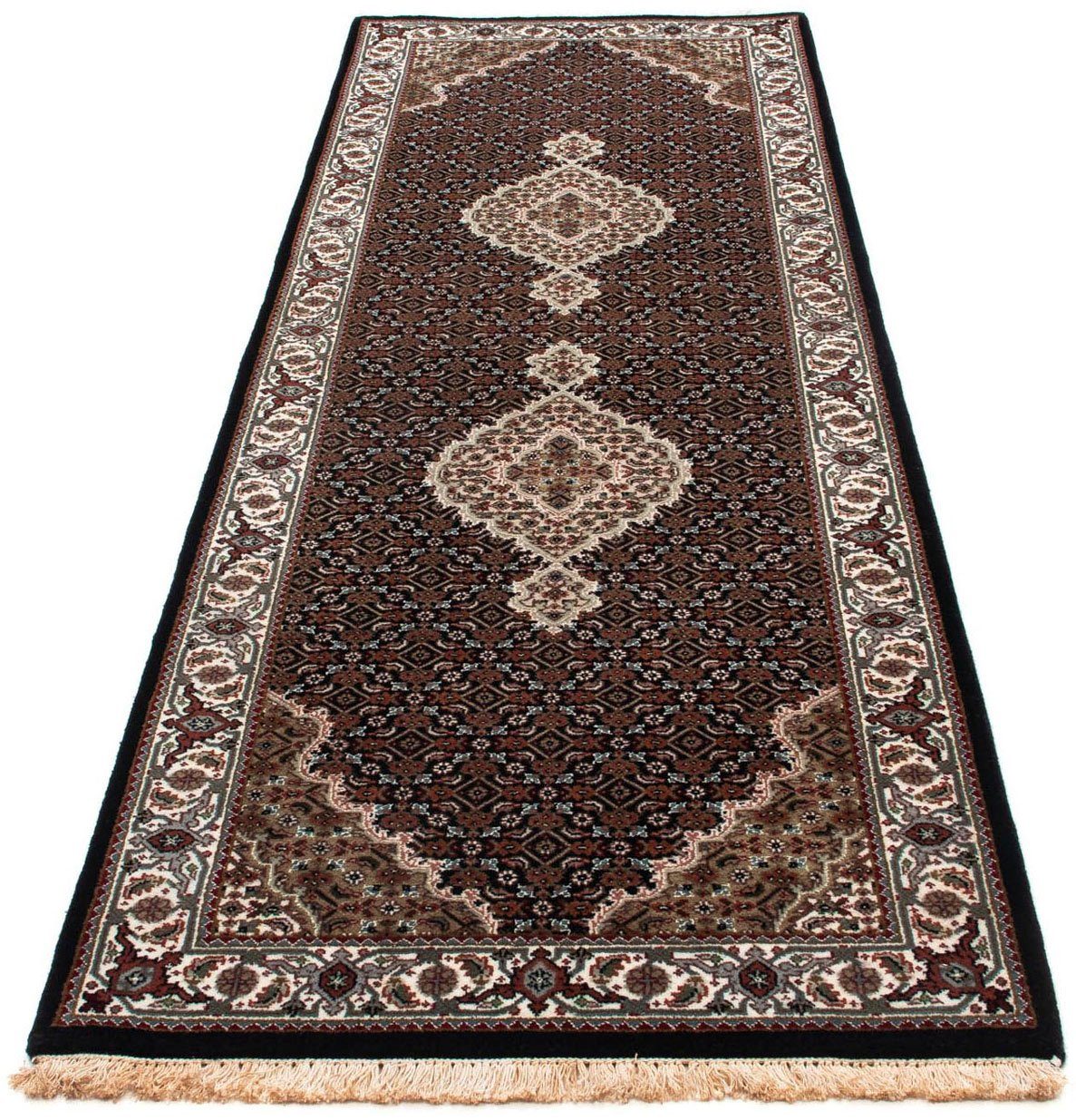 morgenland Hoogpolige loper Tabriz medaillon Blu scuro 254 x 80 cm Handgeknoopt