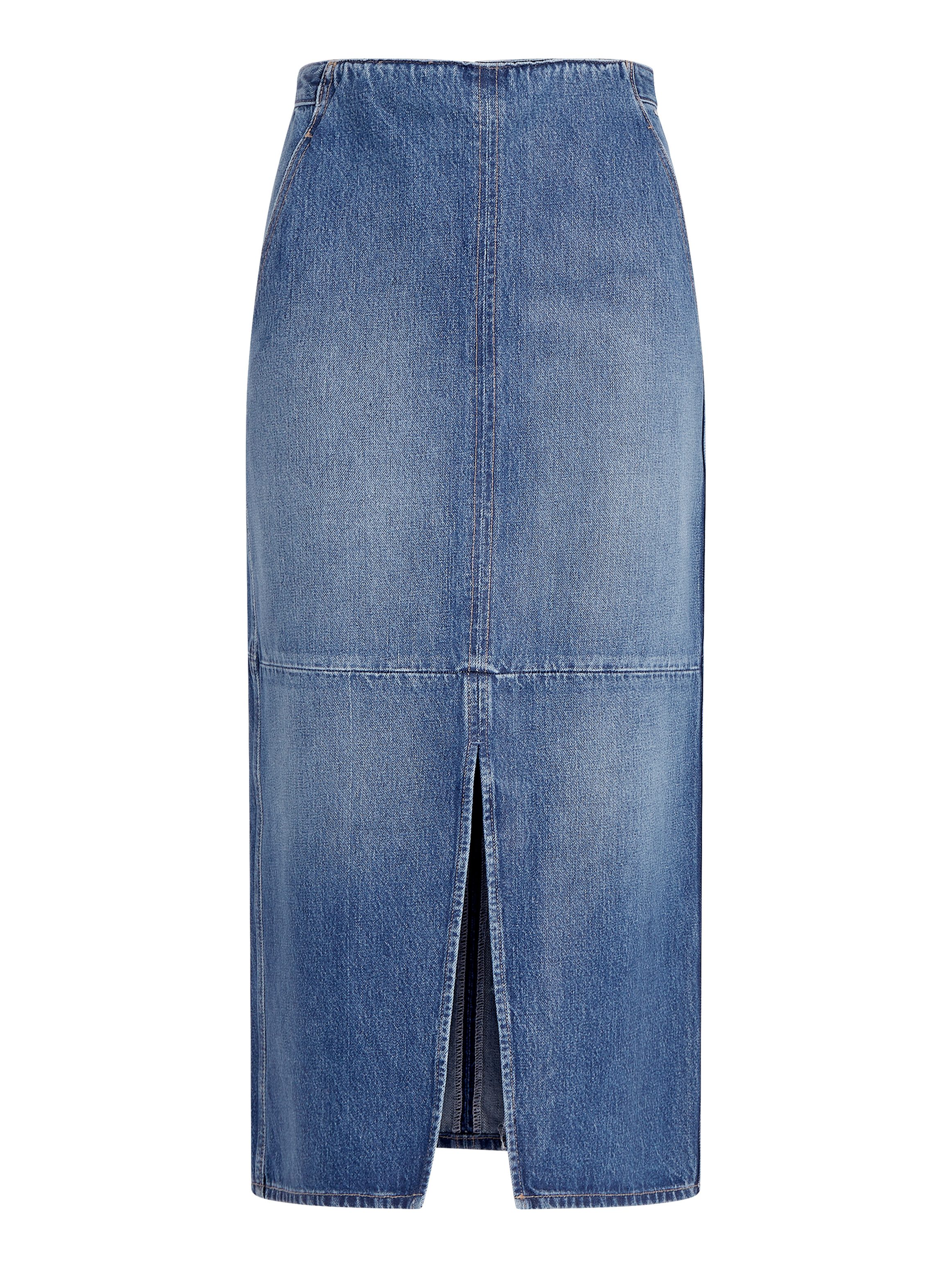 Tommy Hilfiger Kokerrok DNM MIDI SKIRT HW BETH CTD Geweven rok met Tommy Hilfiger vlag