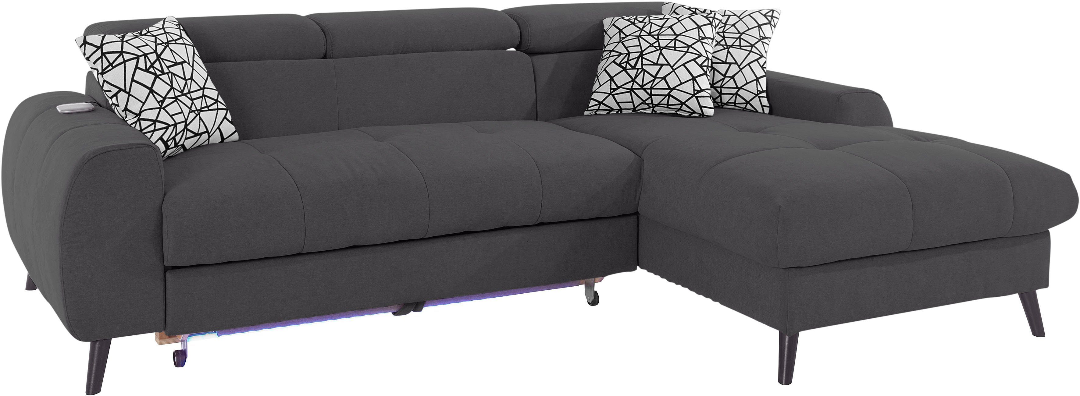 COTTA Hoekbank Mia L-vorm met 3 sierkussens 3-delige kussenset, récamier, naar keuze met of zonder rgb-verlichting