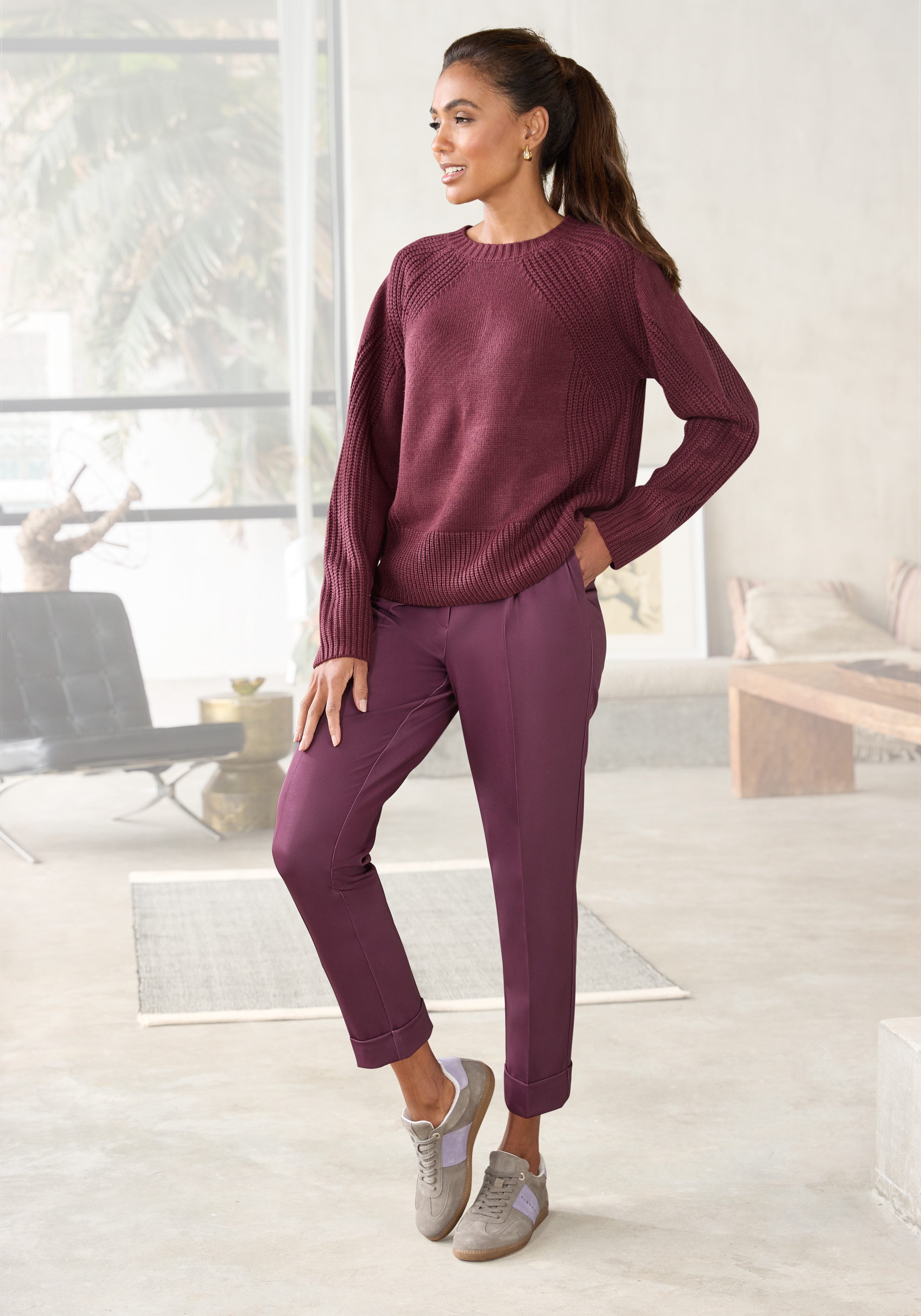 Lascana 7/8 broek met persvouwen, smalle pijp dames broeken maat 40 rood