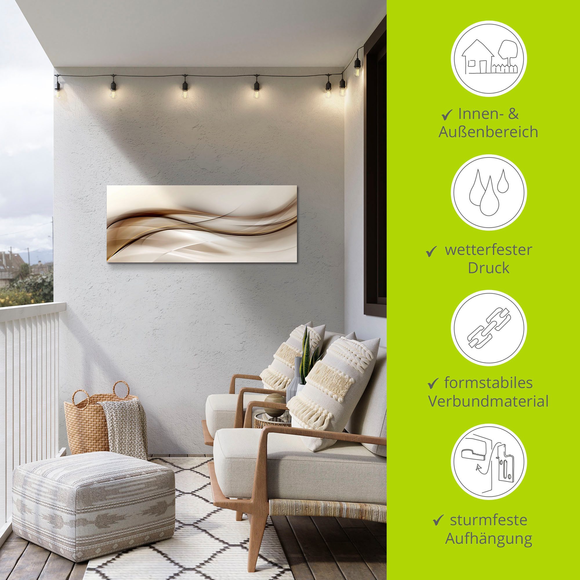 Artland Artprint Bruine abstracte golf als artprint van aluminium, artprint voor buiten, artprint op linnen, poster, muursticker