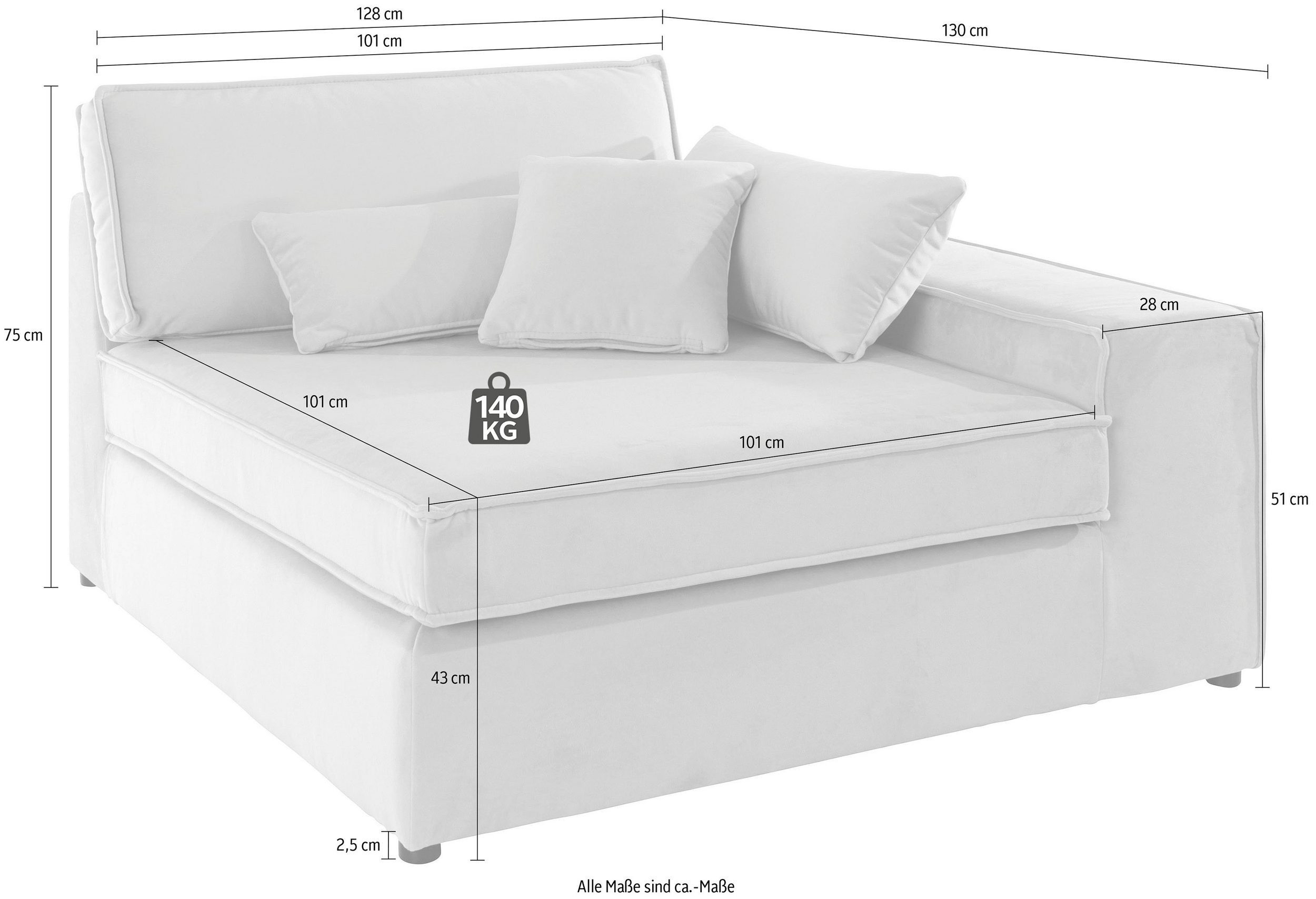 RAUM.ID Sofaelement Enid als deel van een modulaire bank, stevig zitcomfort