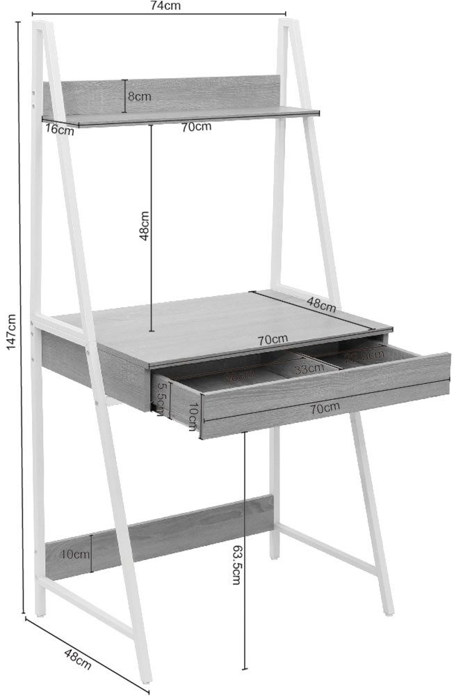 INOSIGN Bureau met kast Lonas Laptoptafel, thuiswerk, lade met dubbele vakken, metalen frame