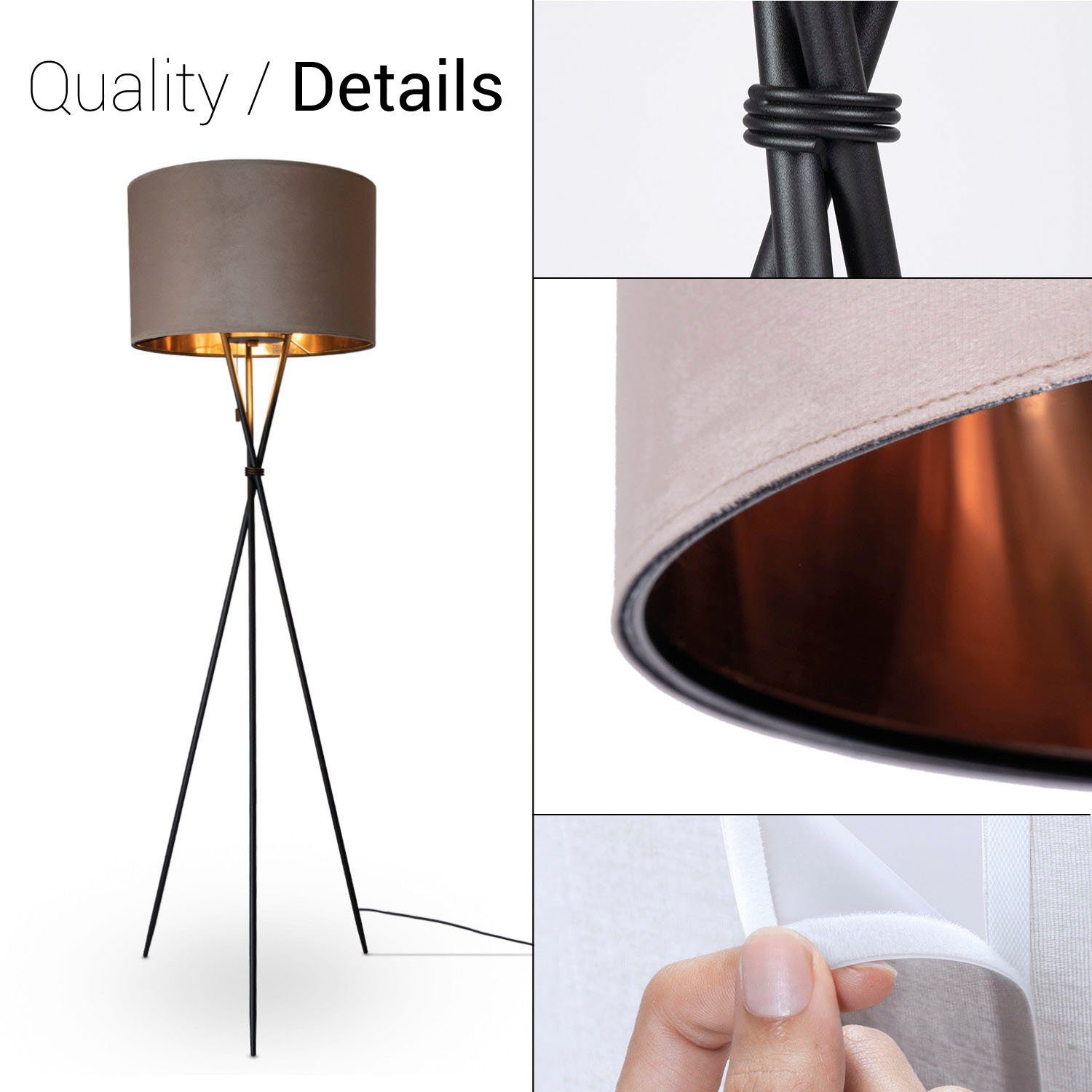 Paco Home Staande lamp Kate uni kleur Woonkamer driepoot vloerlamp velours hoogte 177,5cm filigraan E27