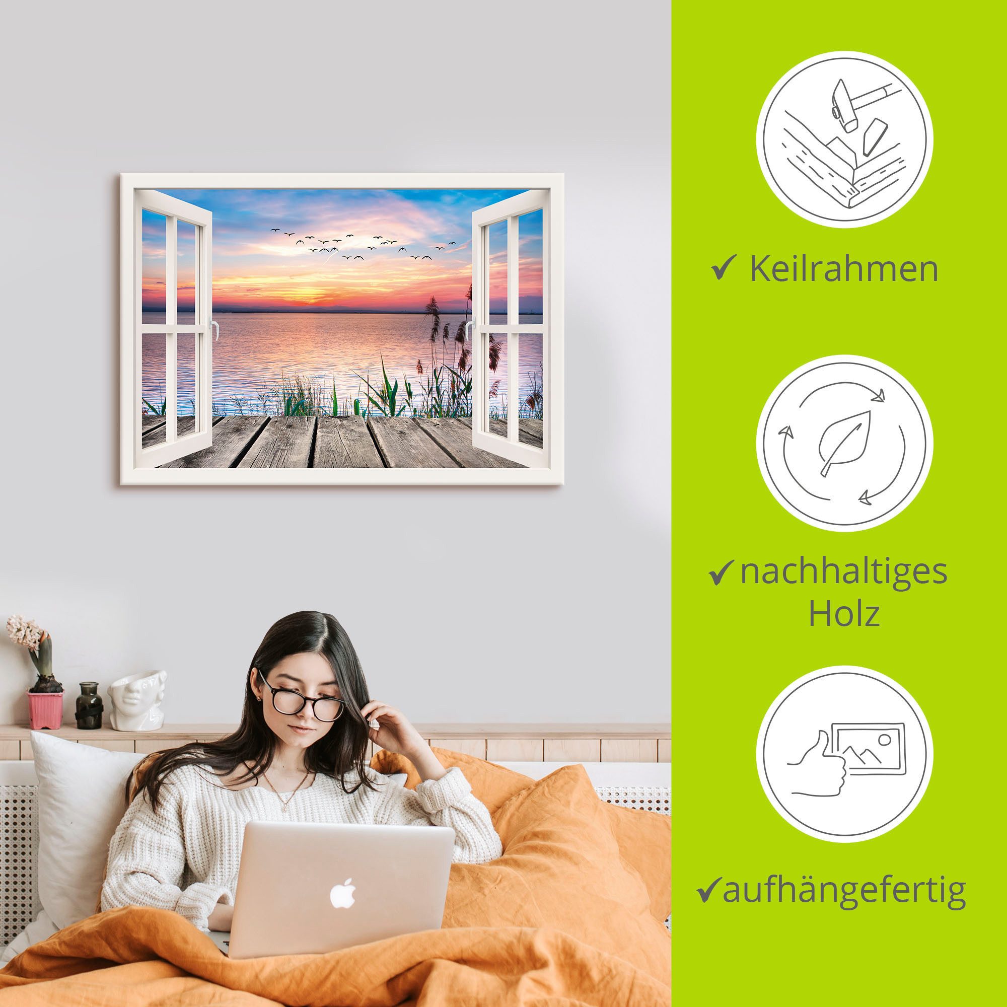 Artland Artprint Meer in de kleuren van de wolken als artprint op linnen, poster, muursticker in verschillende maten