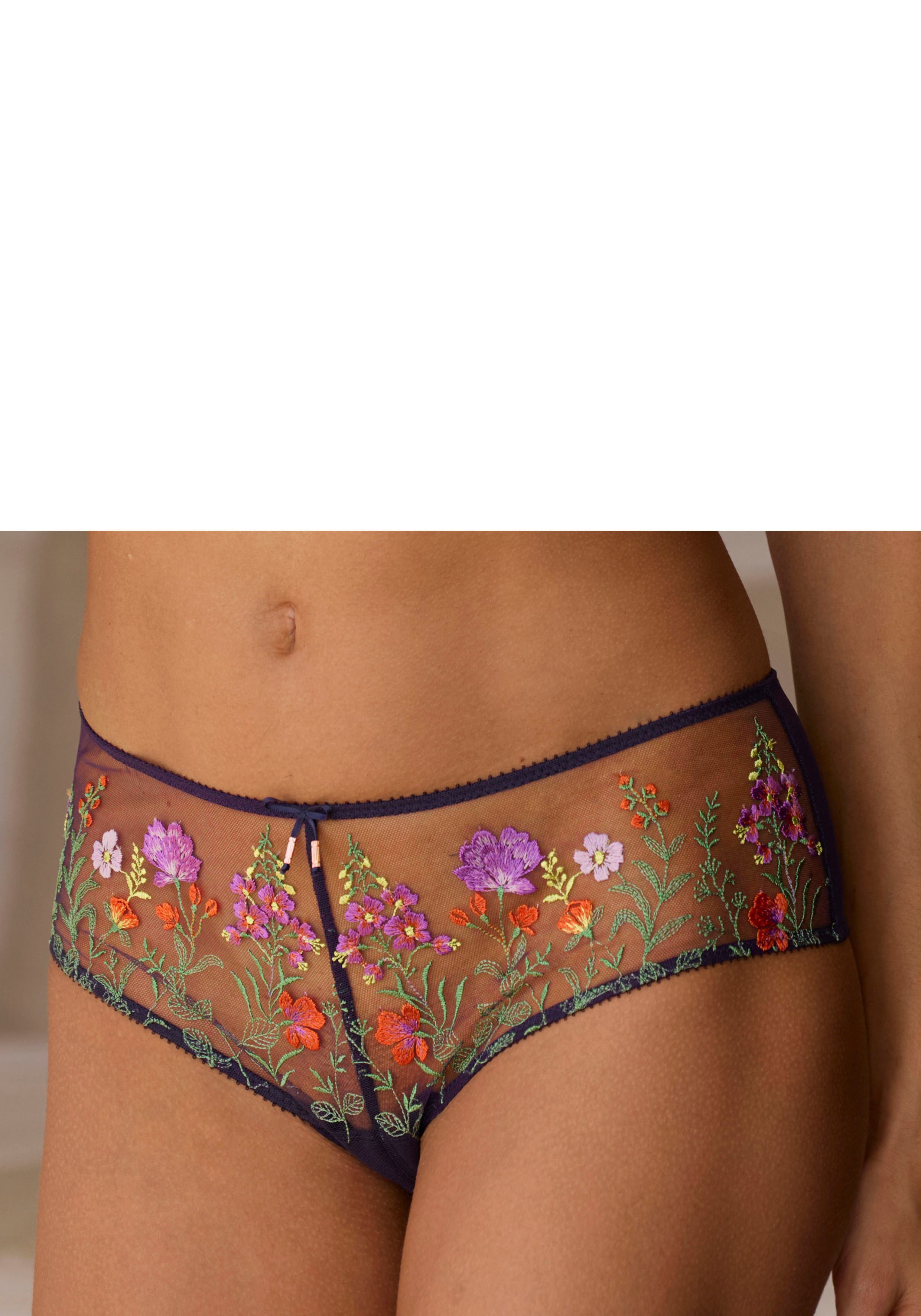 Lascana Stringpants Maria met kleurrijke bloemen van geborduurd kant