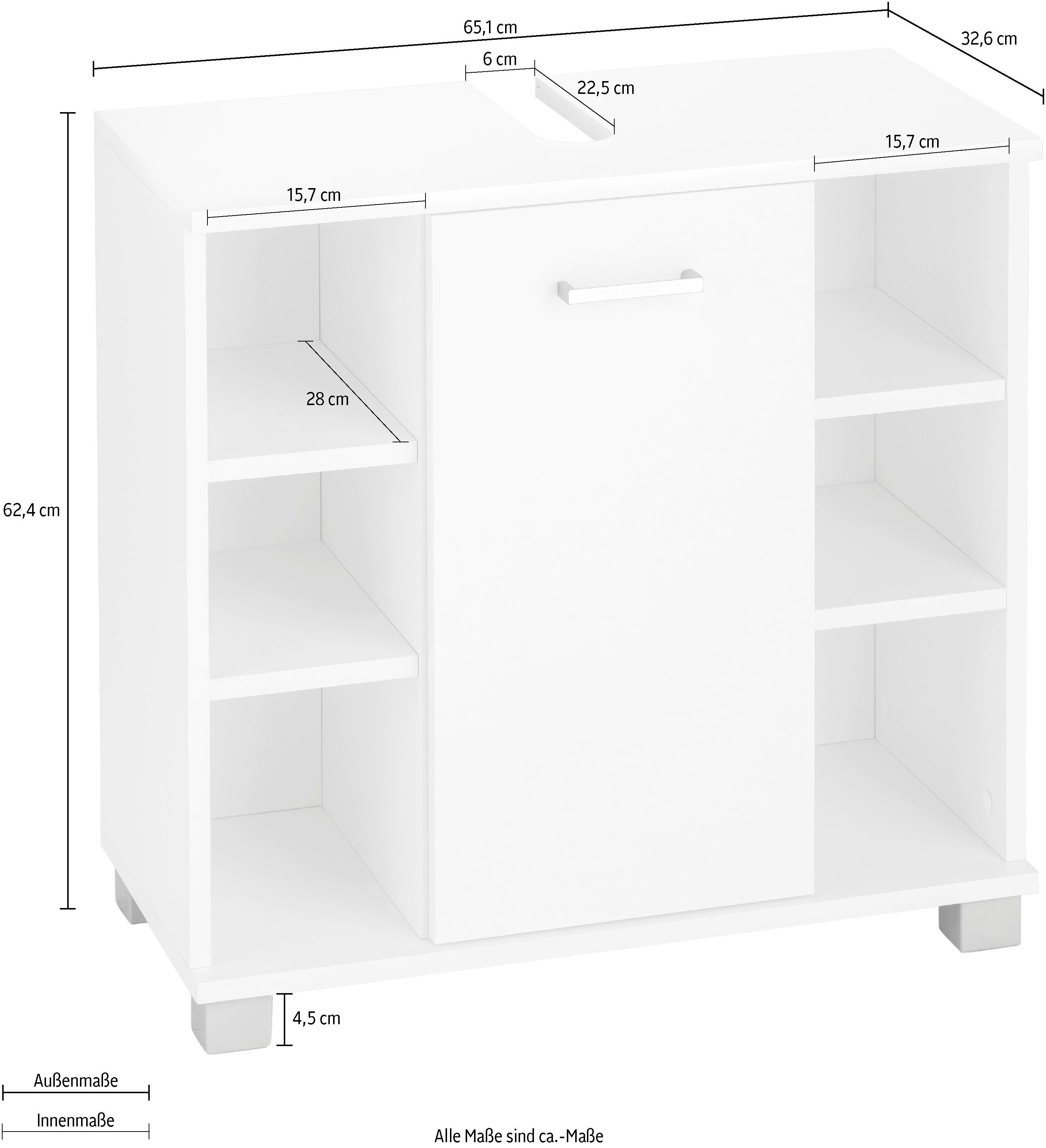 Schildmeyer Wastafelonderkast Mobes, Made in Germany Breedte x hoogte: 65,1x62,4 cm, badkamerkast met deur en schappen