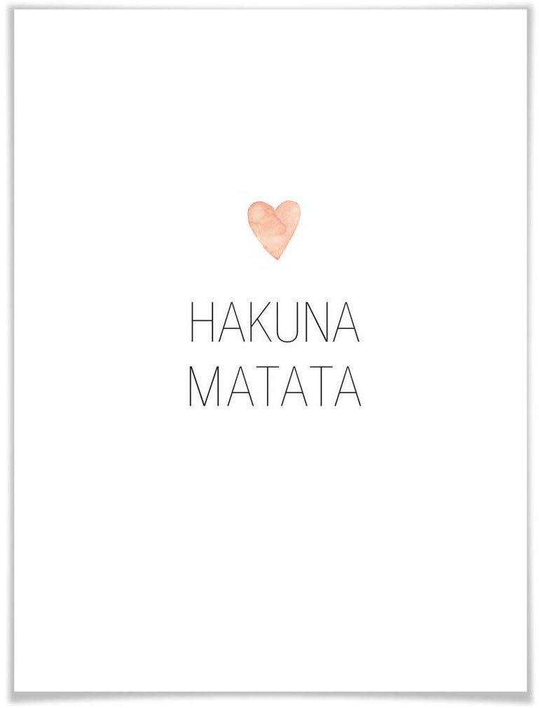 wall-art poster hart opschrift hakuna matata (1 stuk) multicolor