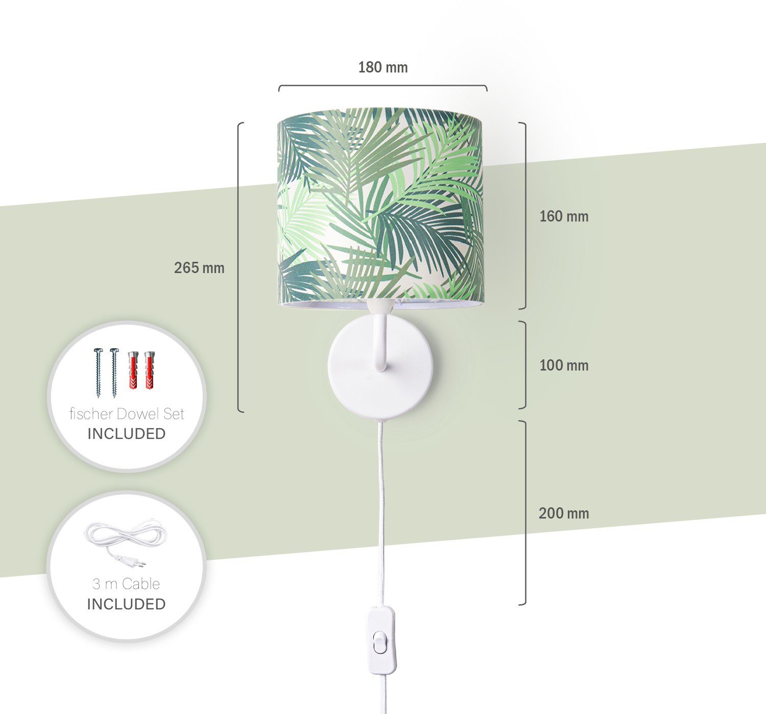 Paco Home Wandlamp Oostende 534 Woonkamerlamp lampenkap slaapkamer kantoor lamp jungle palm