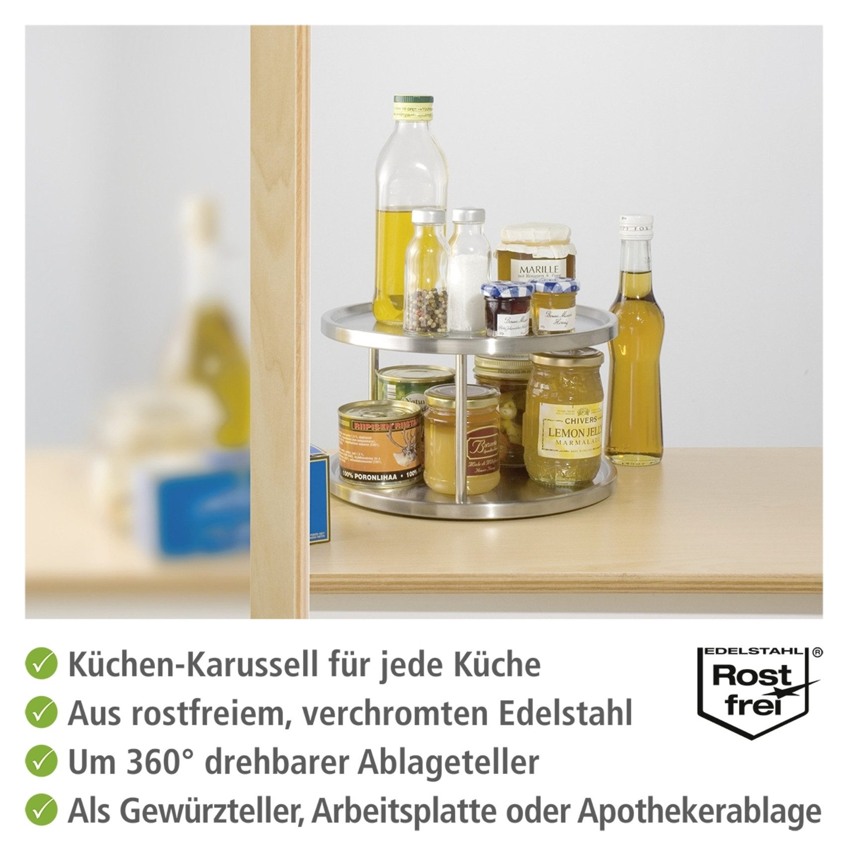 WENKO Keukencarrousel Model Duo draaibare kastronde, 2 niveaus, voor specerijen en voorraad, roestvrij staal