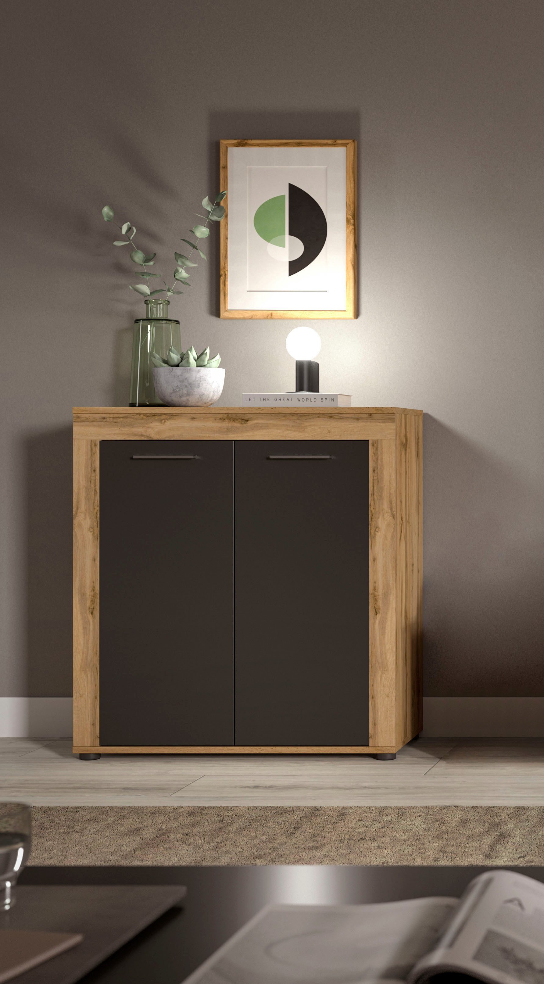 INOSIGN Highboard Aosta, Hoogte 88 cm, in verschillende kleuren met 2 deuren en 3 vakken, woonkamer, commode, kast
