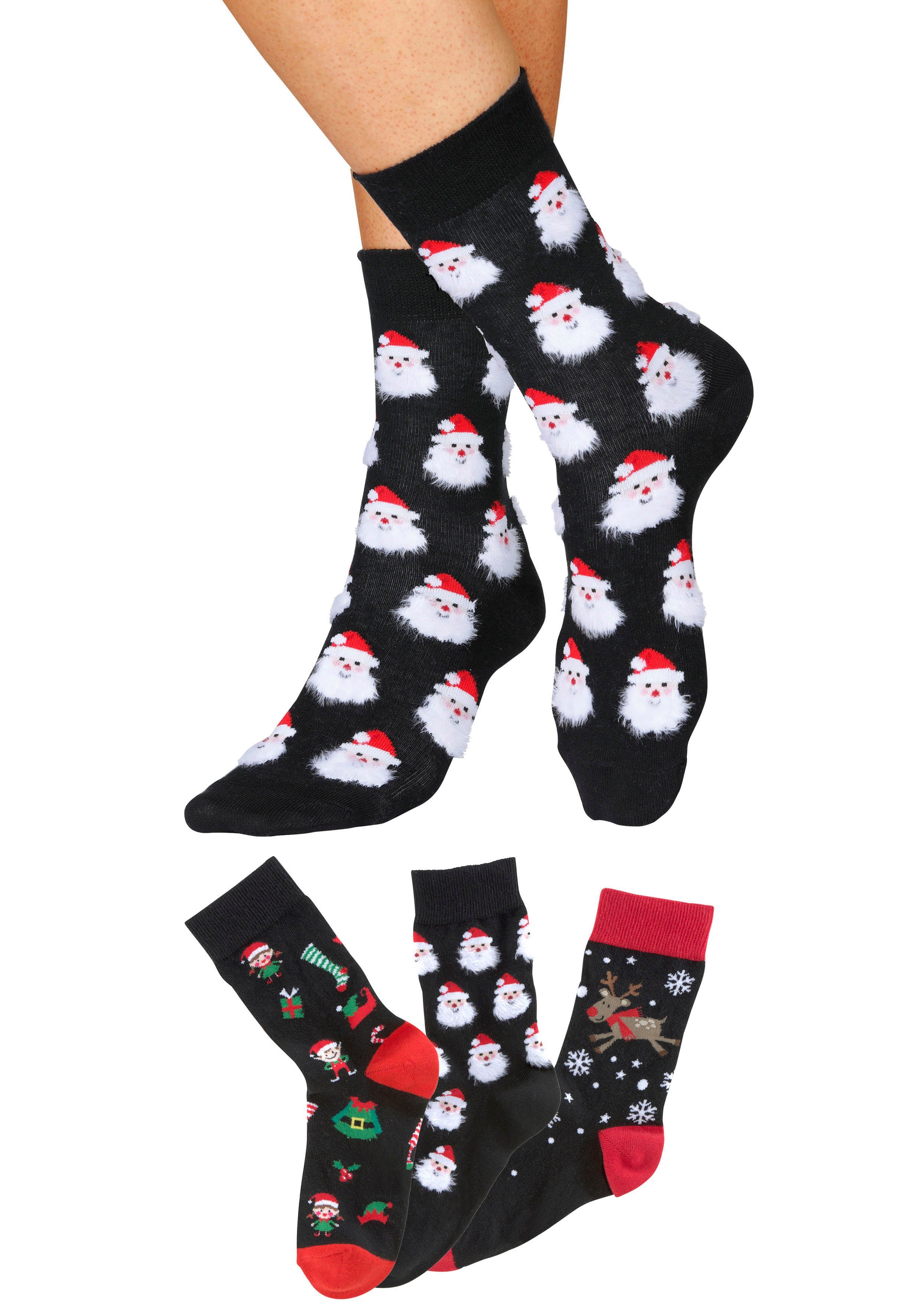 H.I.S Sokken met leuke kerstmotieven (set, 3 paar)