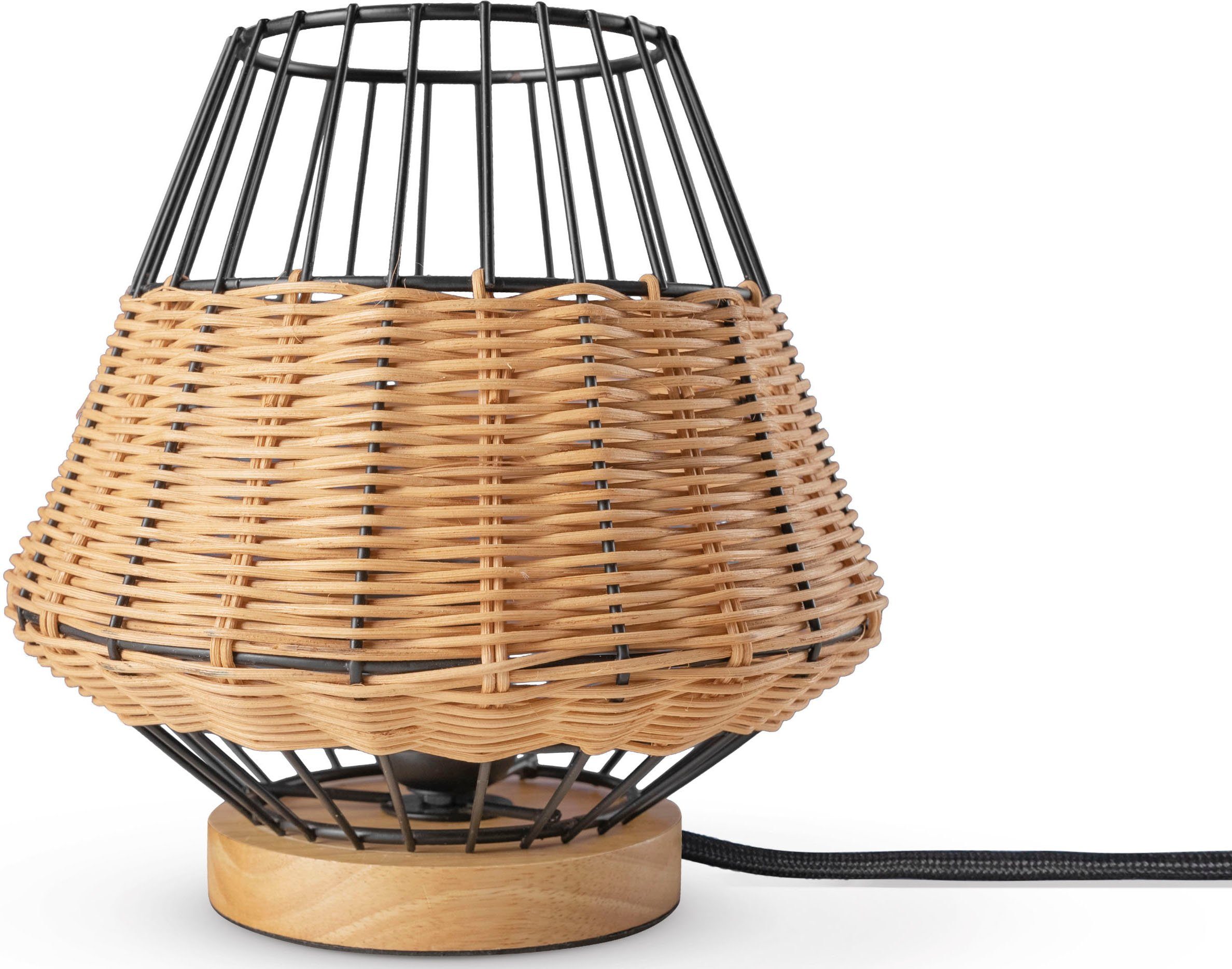 Paco Home Tafellamp Punto Rattan LED kooi lamp Boho stijl nacht rustiek hout E27