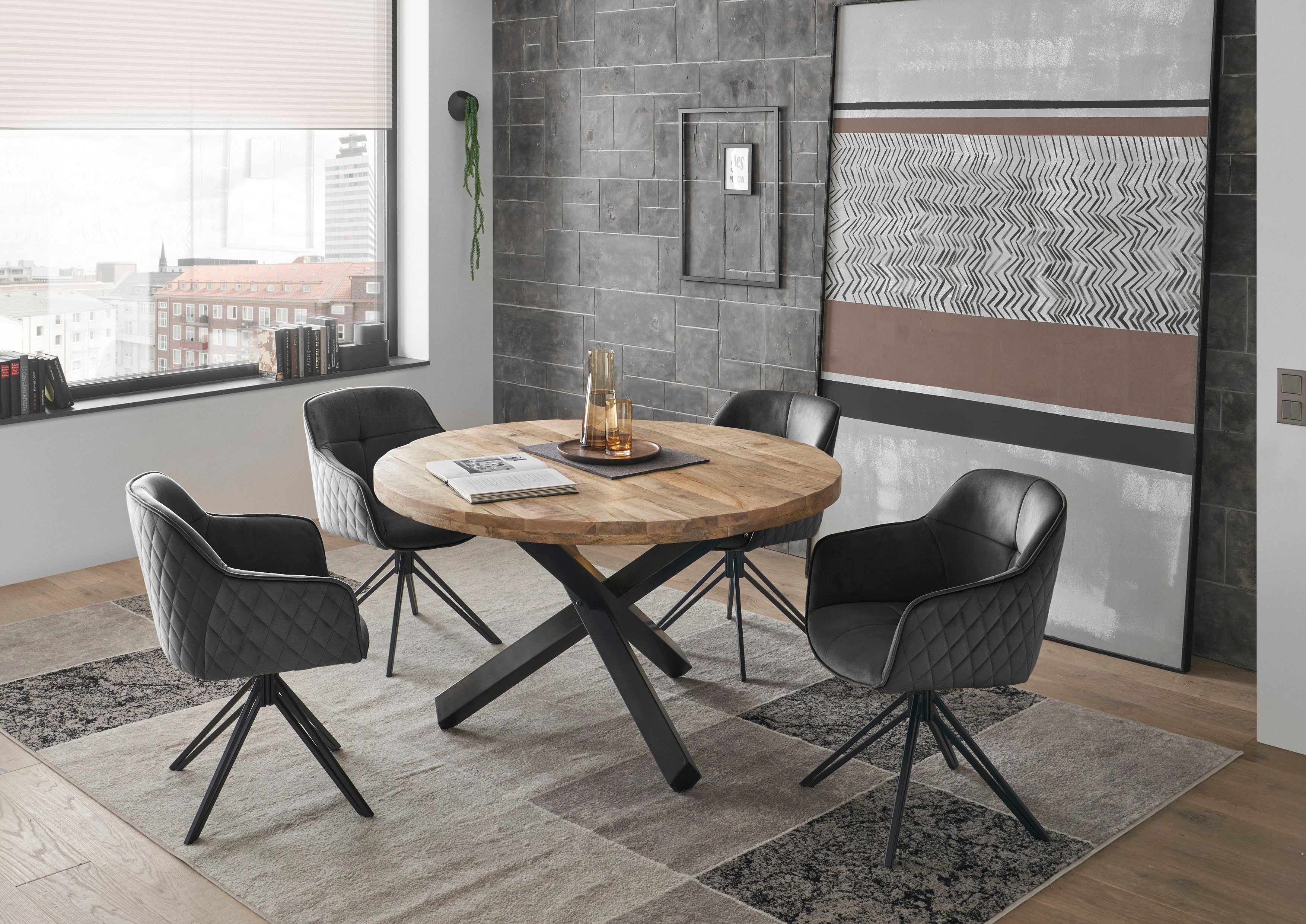 Stolkom Eettafel Ace rond, eettafel in massief mango