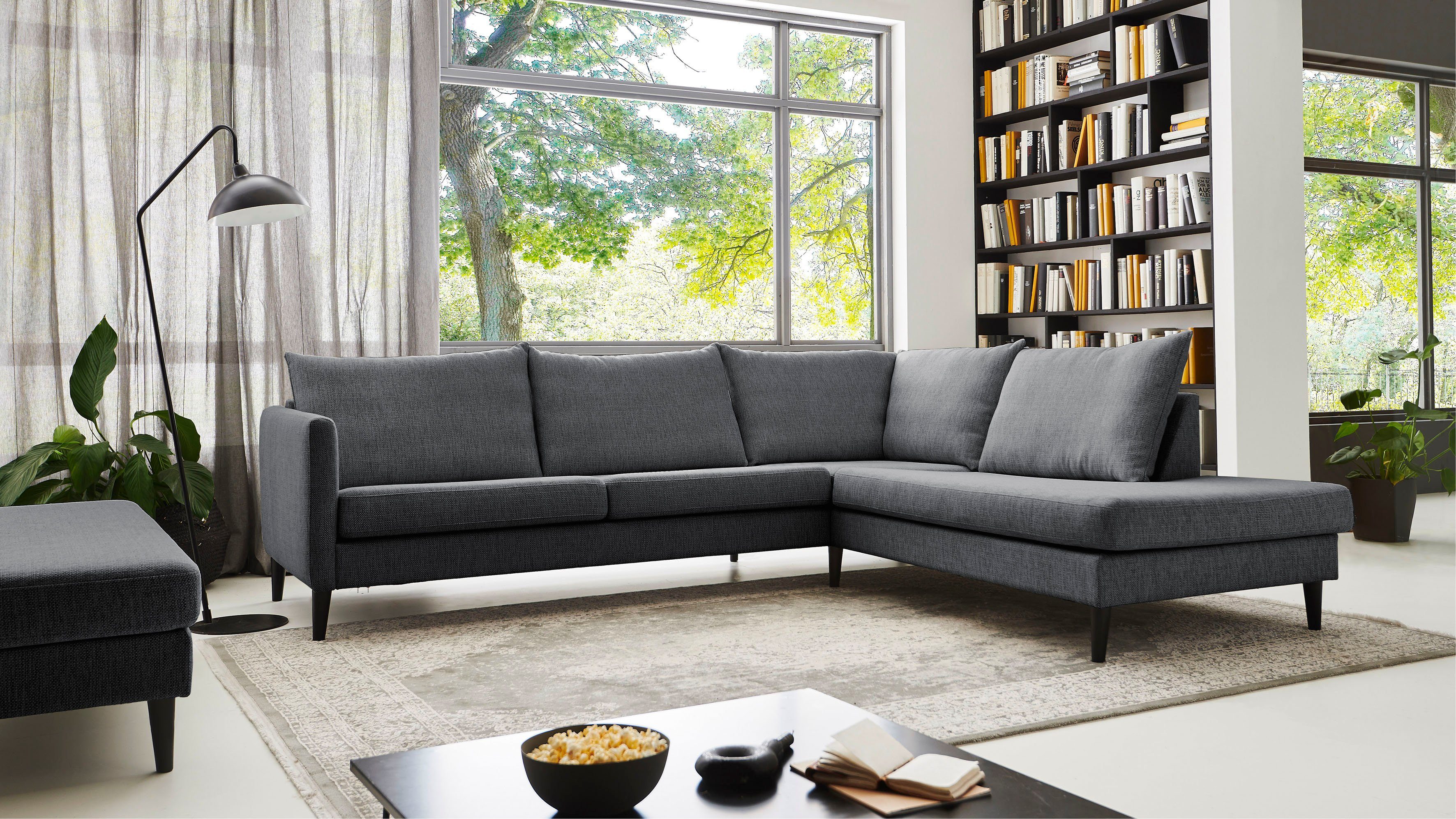 ATLANTIC home collection Hoekbank Rekvik L-vorm met golfvering, met massief houten poten