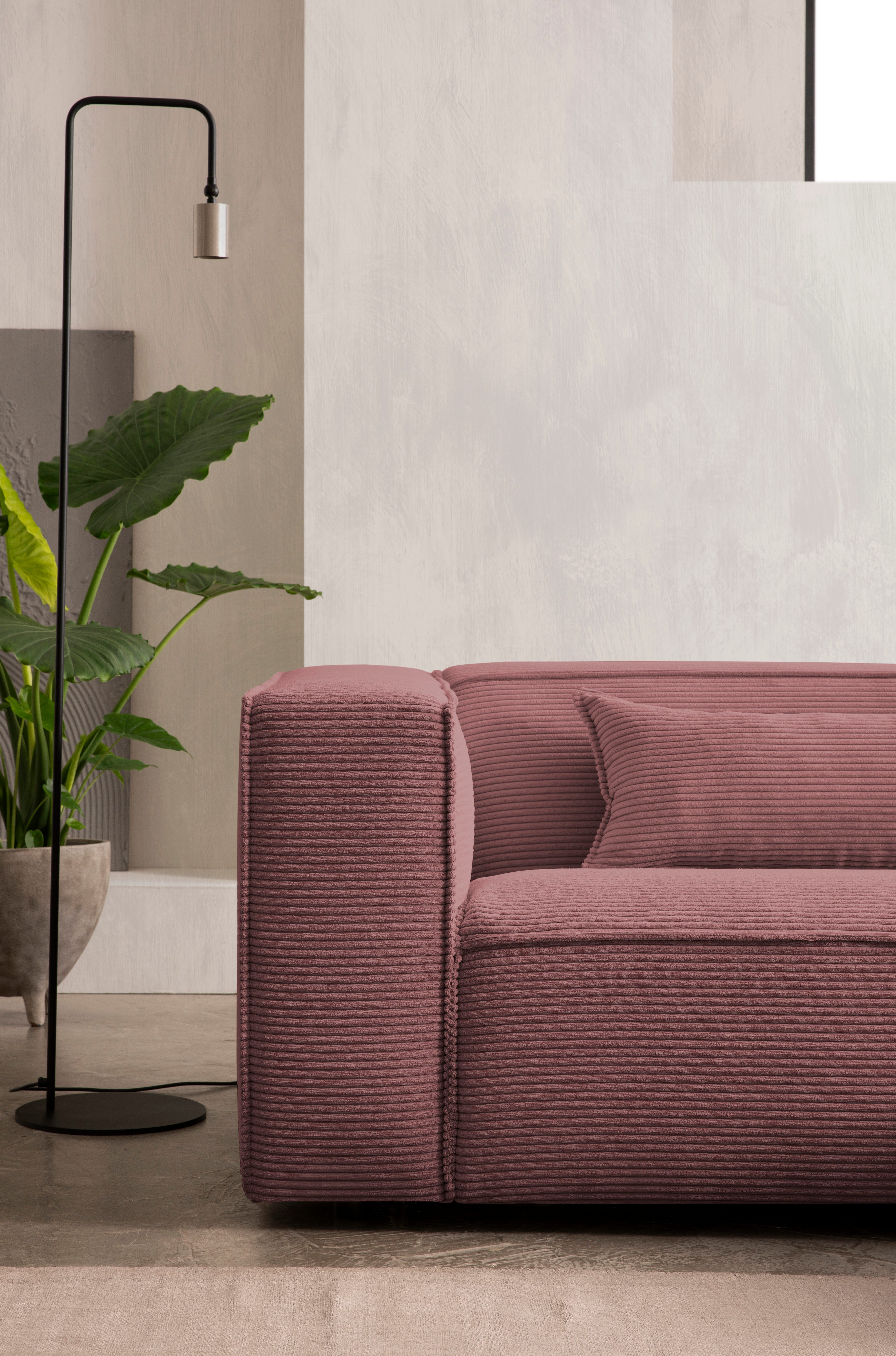 LeGer Home by Lena Gercke Hoekbank PIARA met biesnaad in cord of linnenlook, moderne bank in L-vorm keuze ottomaan rechts/links, zwarte voeten, comfortabel zitcomfort
