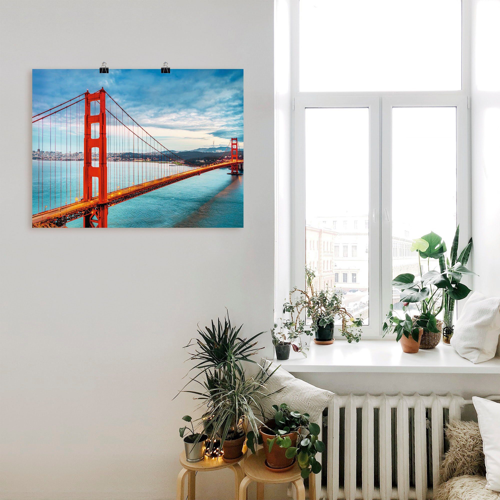 Artland Artprint Golden Gate Bridge als artprint van aluminium, artprint voor buiten, artprint op linnen, poster, muursticker