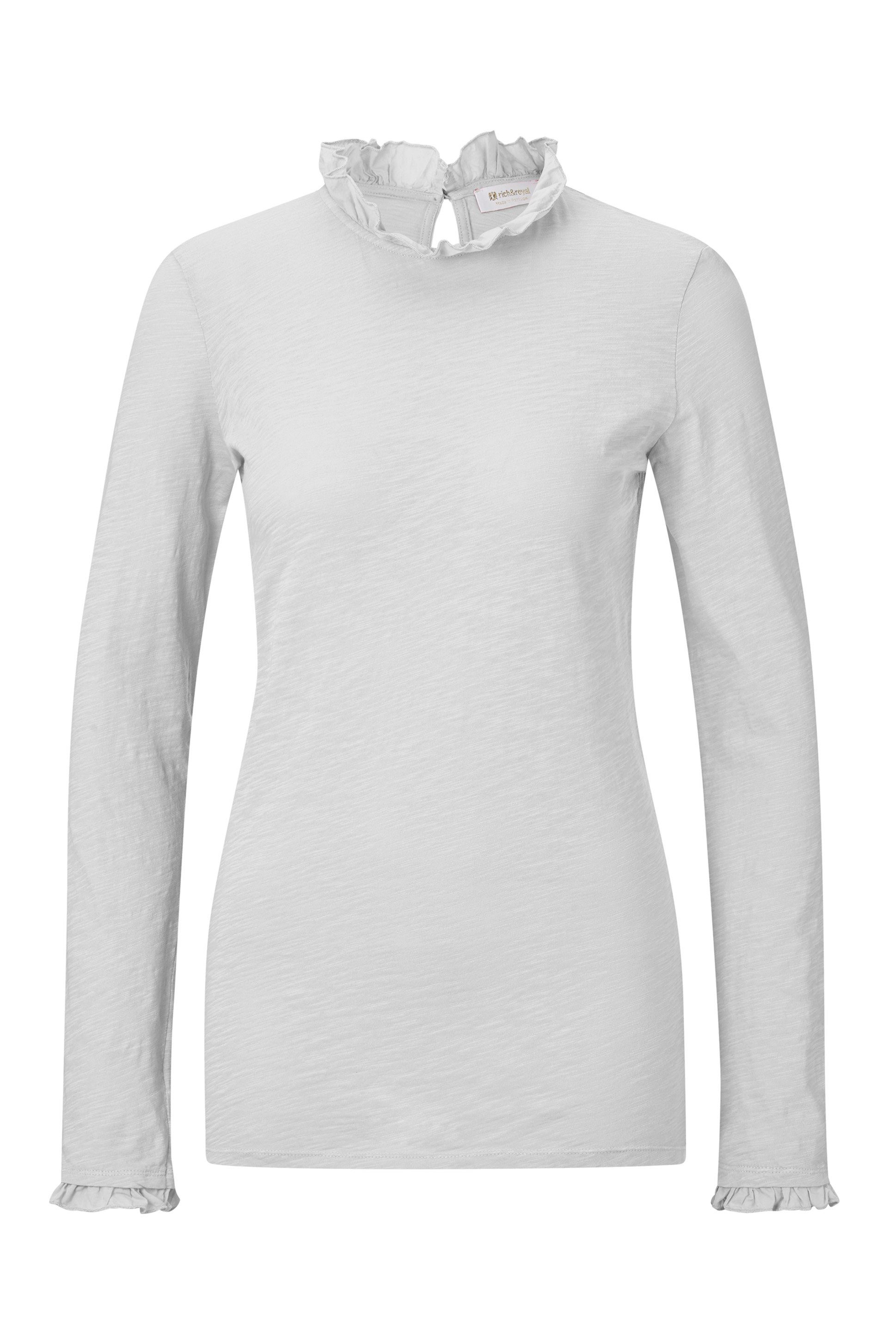 Rich & Royal Shirt met lange mouwen 2409 O Slub F LS met ruches aan de halslijn en manchetten