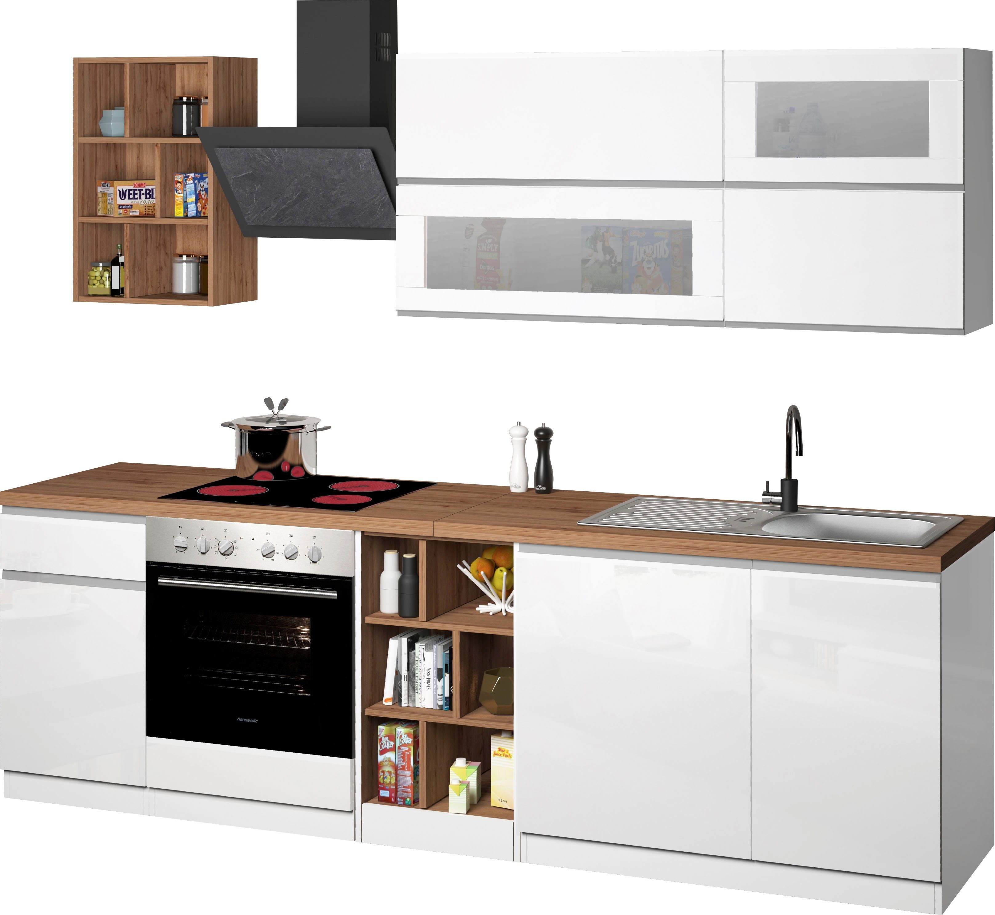 Kochstation Keukenblok KS-Sole Breedte 256 cm, hangrek, afdruiprek, zonder elektrische apparaten