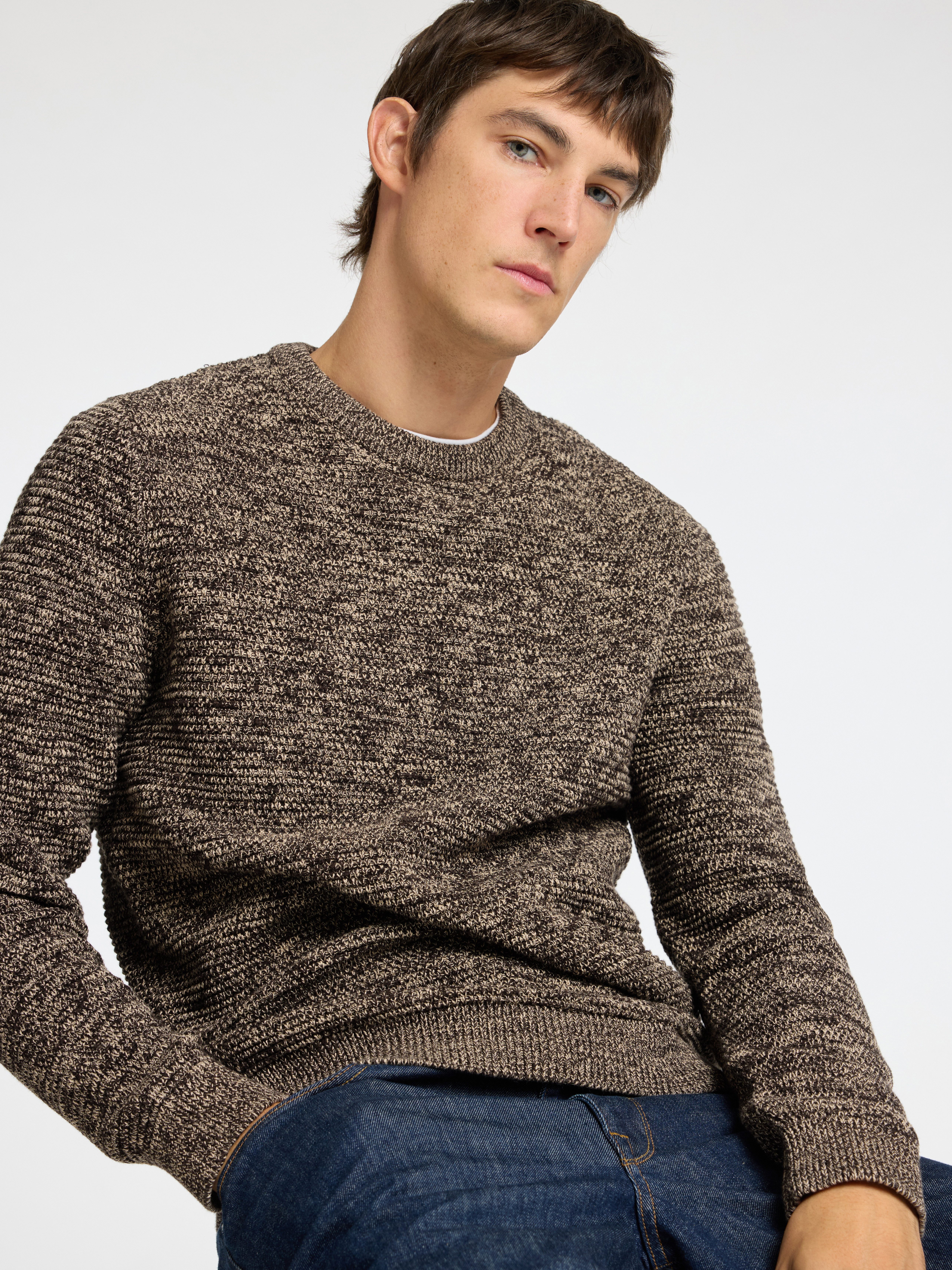 SELECTED HOMME Trui met ronde hals SLHVINCE LS KNIT BUBBLE CREW NECK NOOS