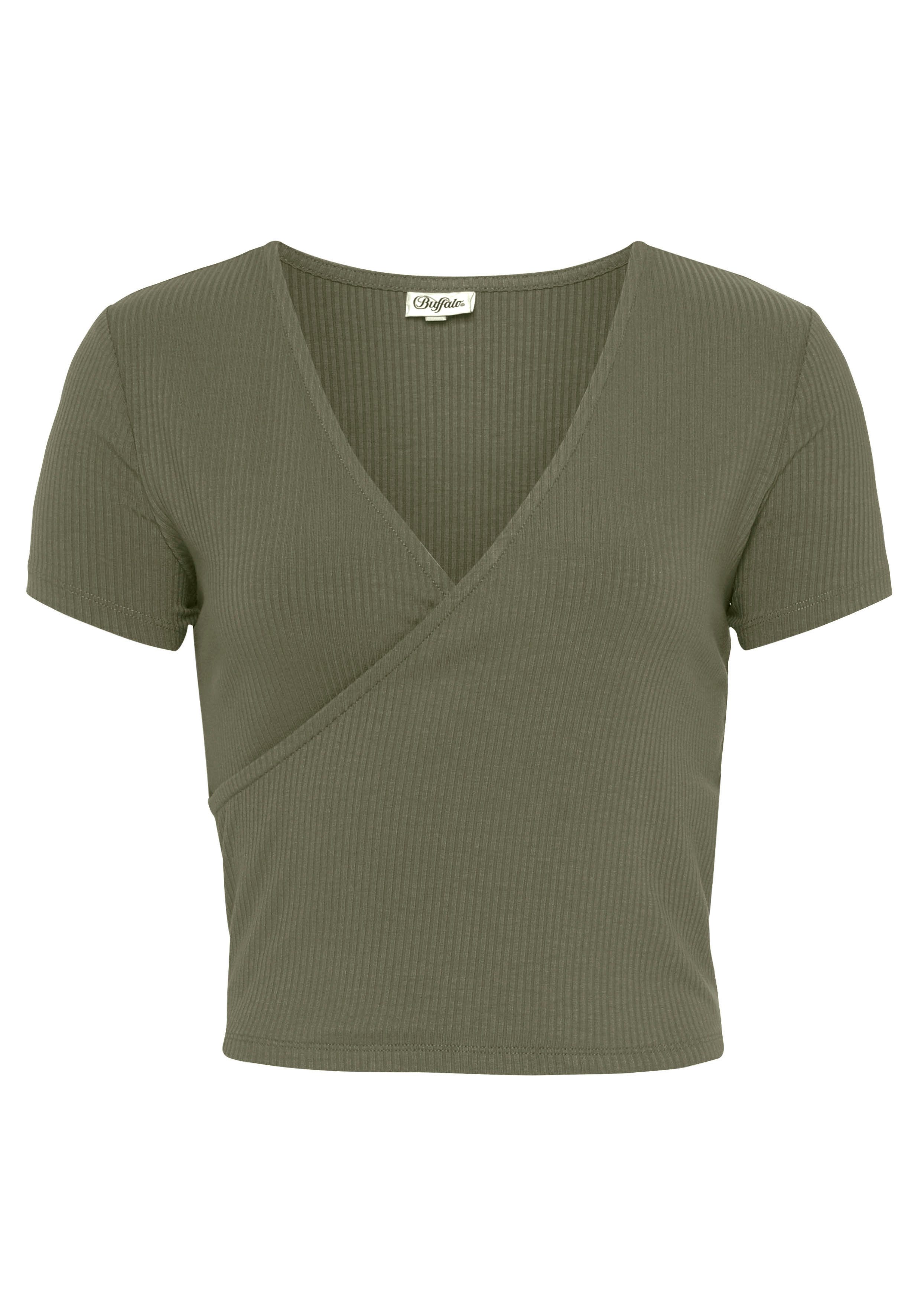 Buffalo Shirt met korte mouwen met wikkellook en v-hals, t-shirt, nauwsluitend, basic
