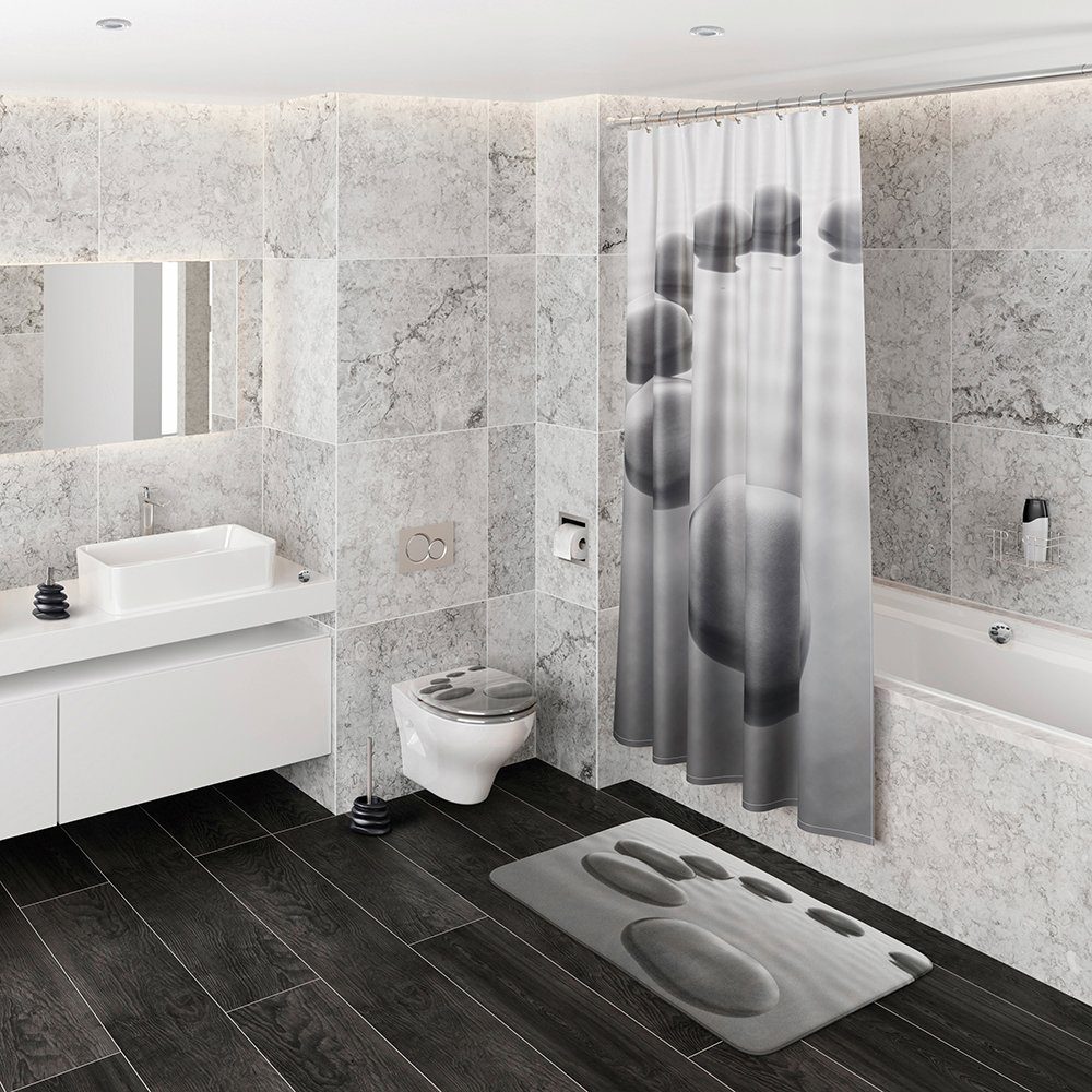 Sanilo Set badkameraccessoires Black Stones bestaand uit toiletzitting, badmat en wastafelplug (complete set, 3-delig)