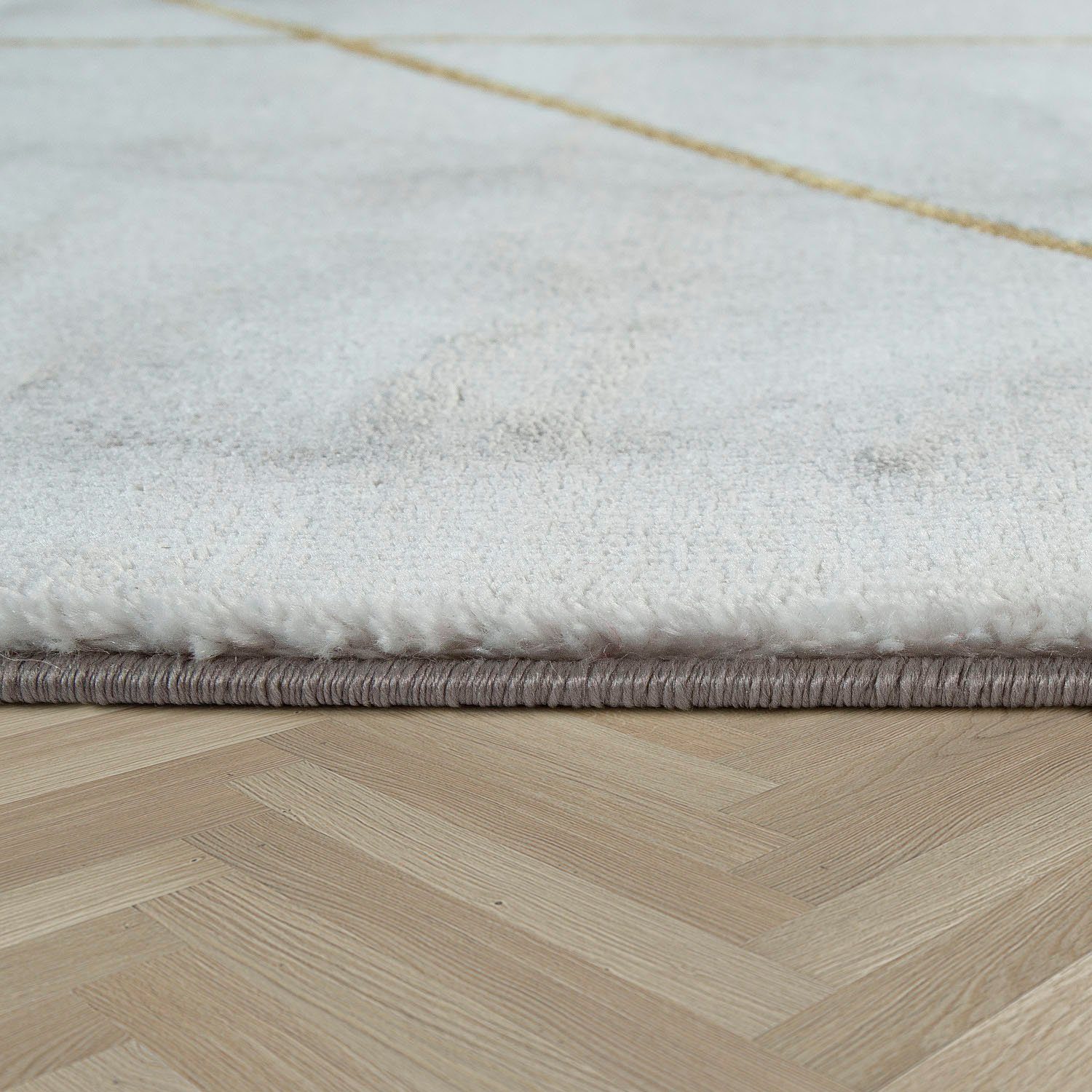 Paco Home Vloerkleed Kracht 523 Korte pool, chic marmer design, met goudkleurige zilverkleurige accenten