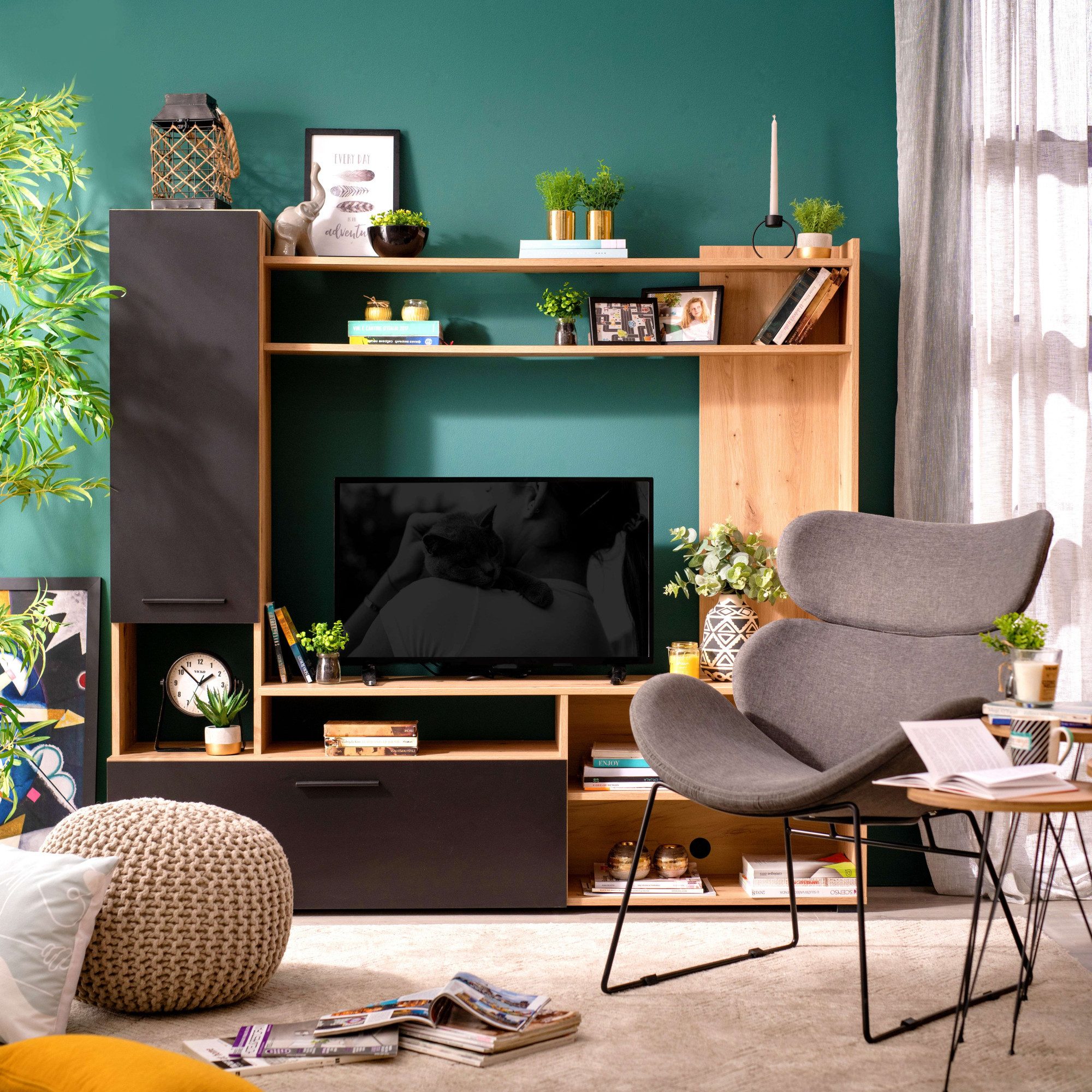 INOSIGN Wandmeubel Braga woonwand, mediawand, aanbouwwand, voor TV tot 60', breedte 169 cm (complete set, 3-delig)