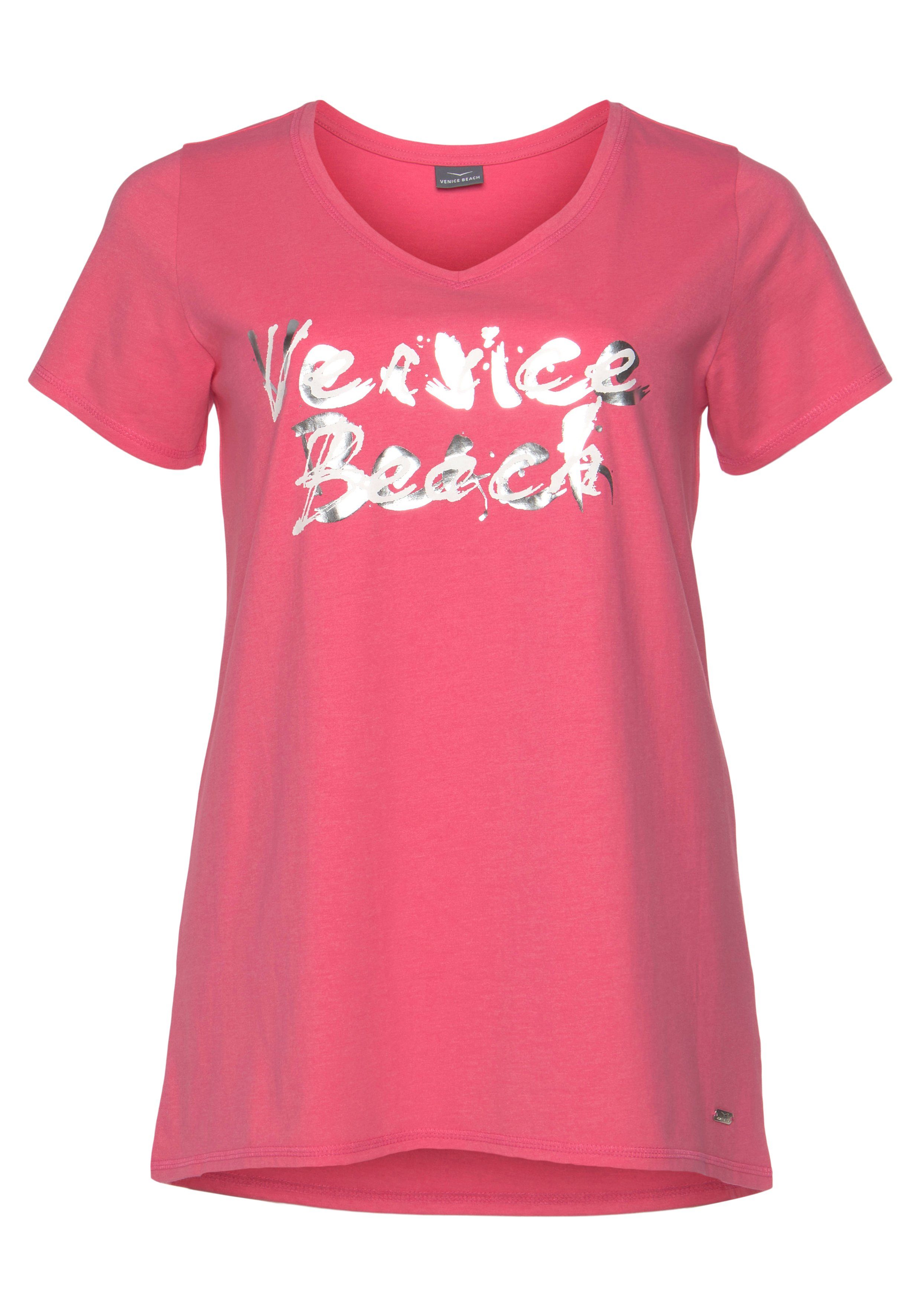 Venice Beach Lang shirt Lange mouwen, losse pasvorm, met logoprint, hartvormige hals