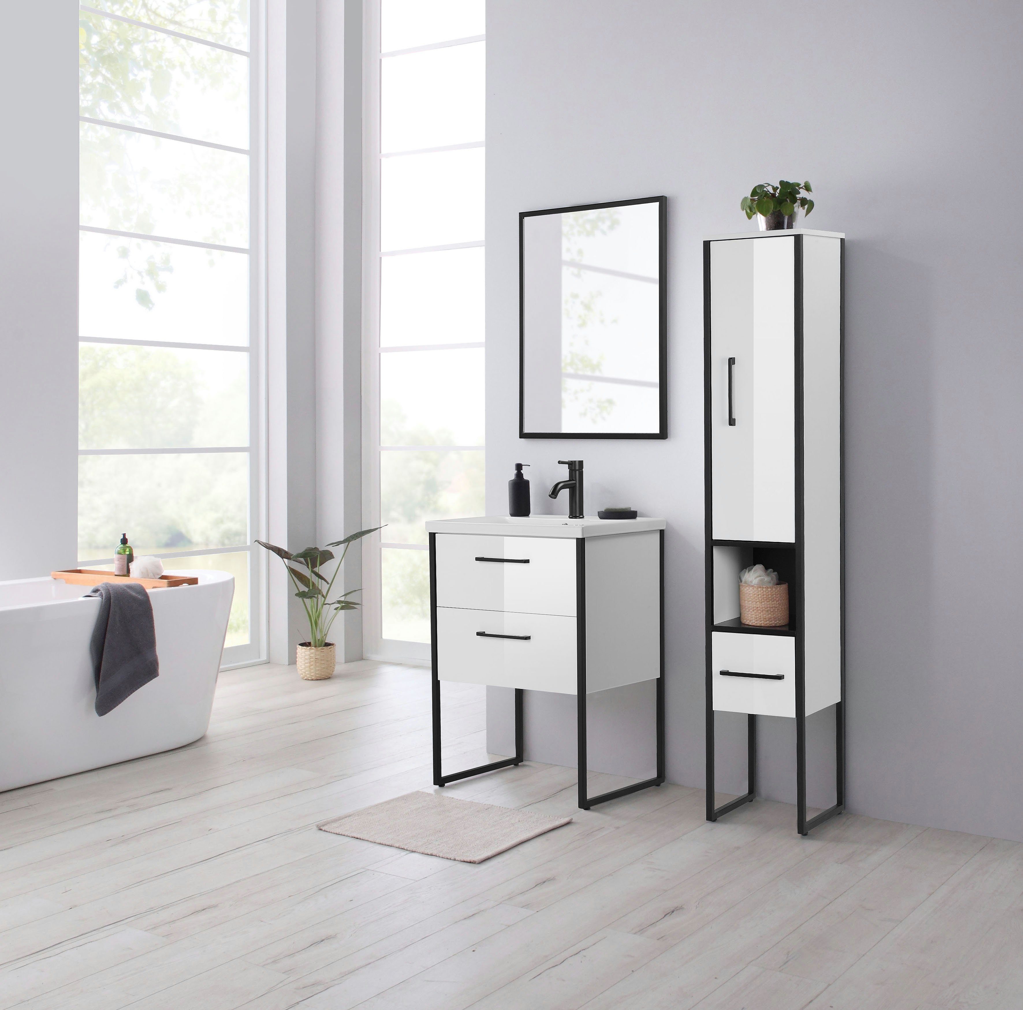 welltime Wastafelonderkast Paris Breedte 60 cm, badkamermeubel loft design, metaal, inclusief wasbak