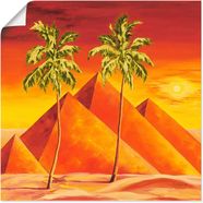 artland artprint piramiden met palmen in vele afmetingen  productsoorten - artprint van aluminium - artprint voor buiten, artprint op linnen, poster, muursticker - wandfolie ook geschikt voor de badkamer (1 stuk) oranje