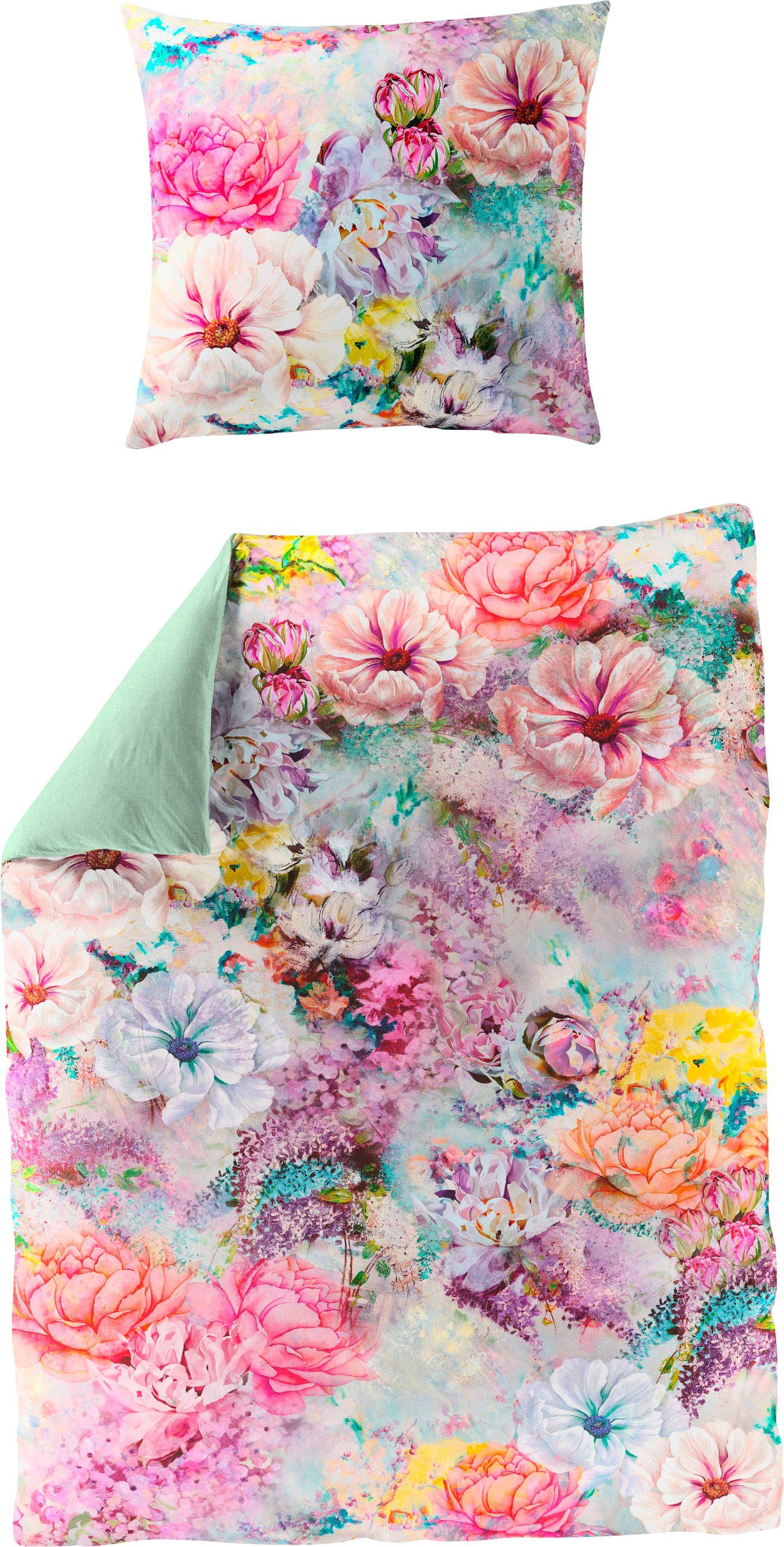 BIERBAUM Tweezijdig te gebruiken overtrekset Colorful Flowers met gebloemde digitale print (2-delig) dekbedovertrekken multicolor