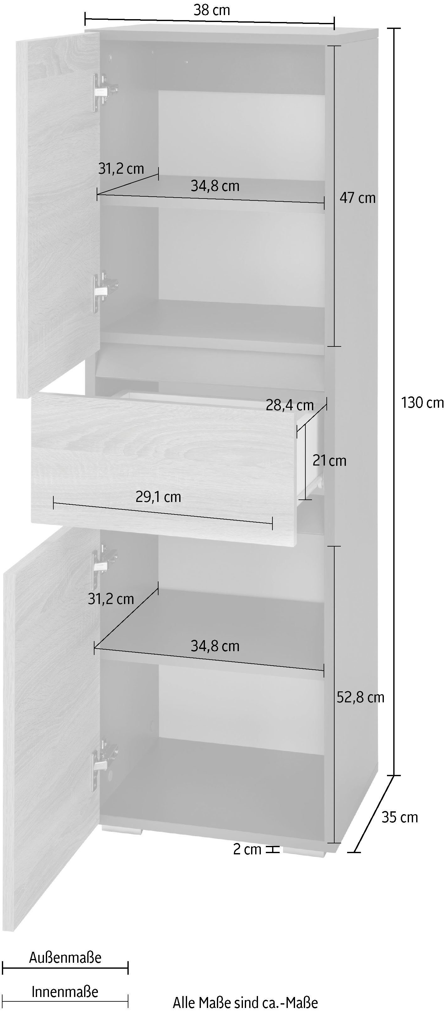 Home affaire Halfhoge kast Wisla Hoogte 130 cm, met deuren & lade
