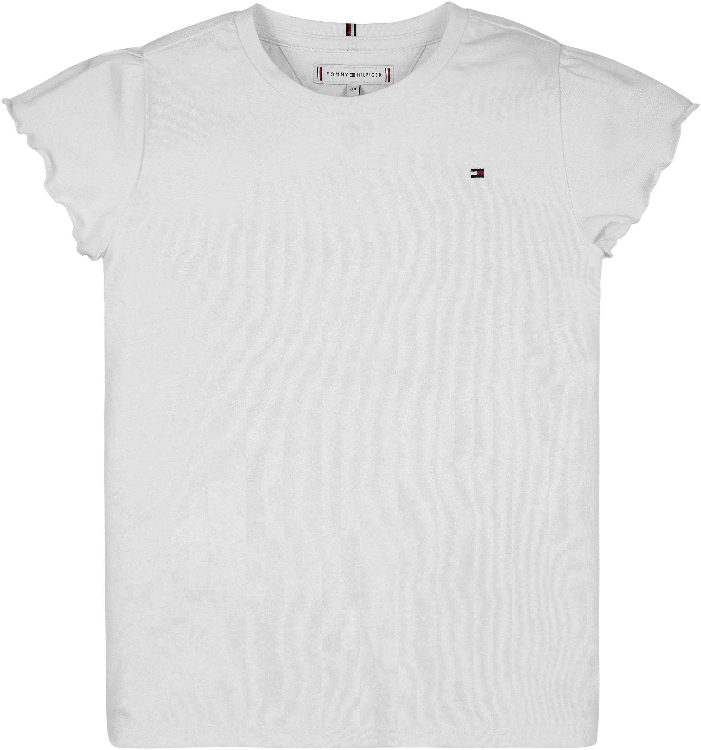 Tommy Hilfiger T-shirt ESSENTIAL RUFFLE SLEEVE TOP S/S met golfrand, logo-geborduurde details
