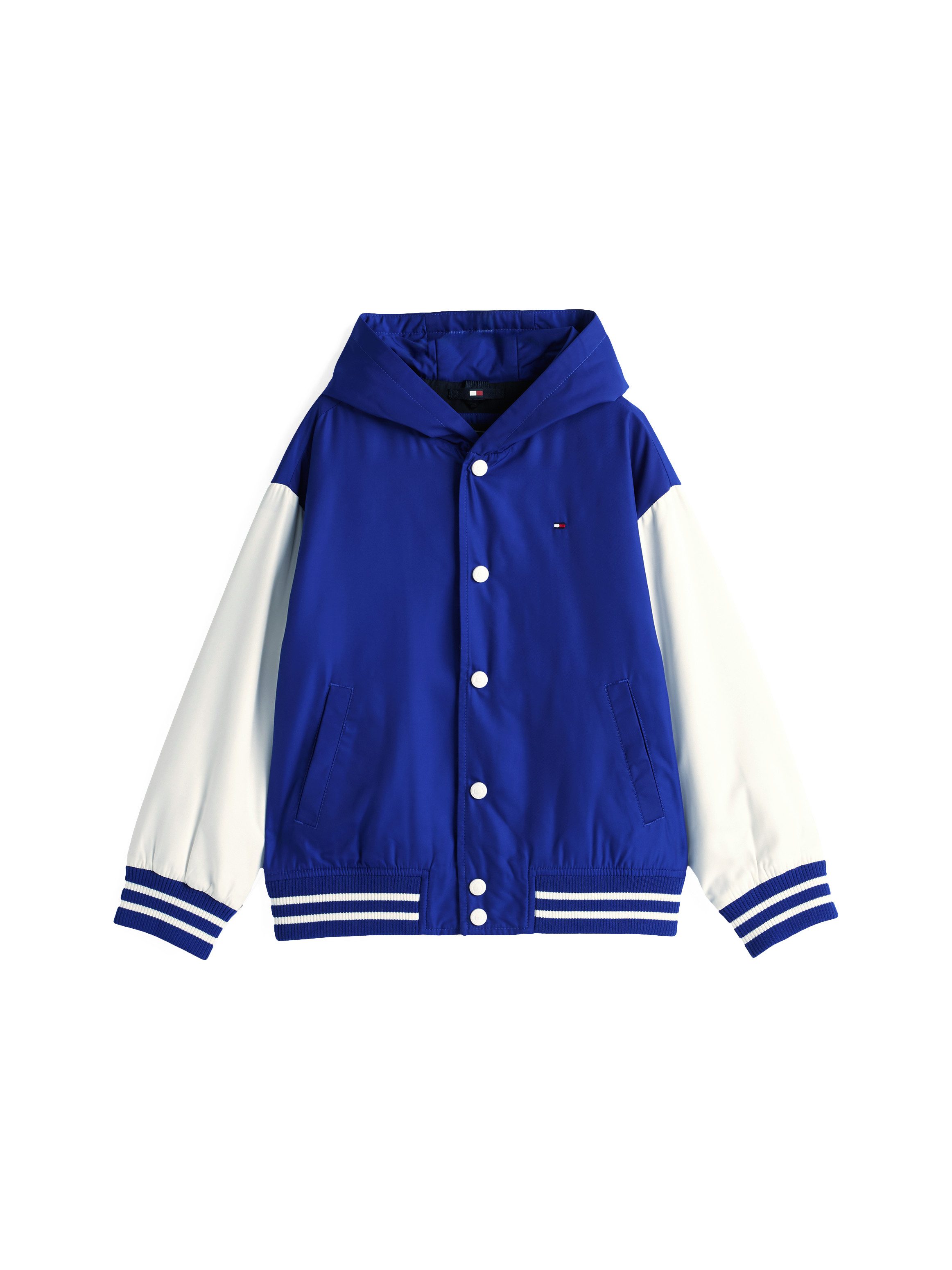 Tommy Hilfiger Bomberjack HOODED GRAPHIC BOMBER met groot logo, contrast-strepen