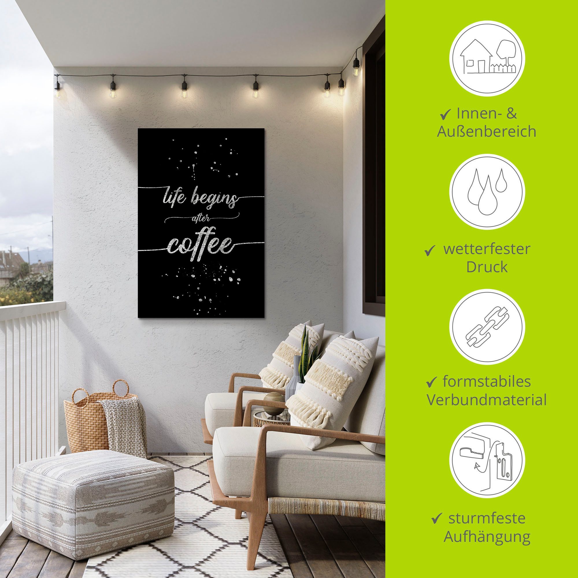 Artland Artprint Het leven begint na de koffie als artprint van aluminium, artprint op linnen, muursticker, verschillende maten