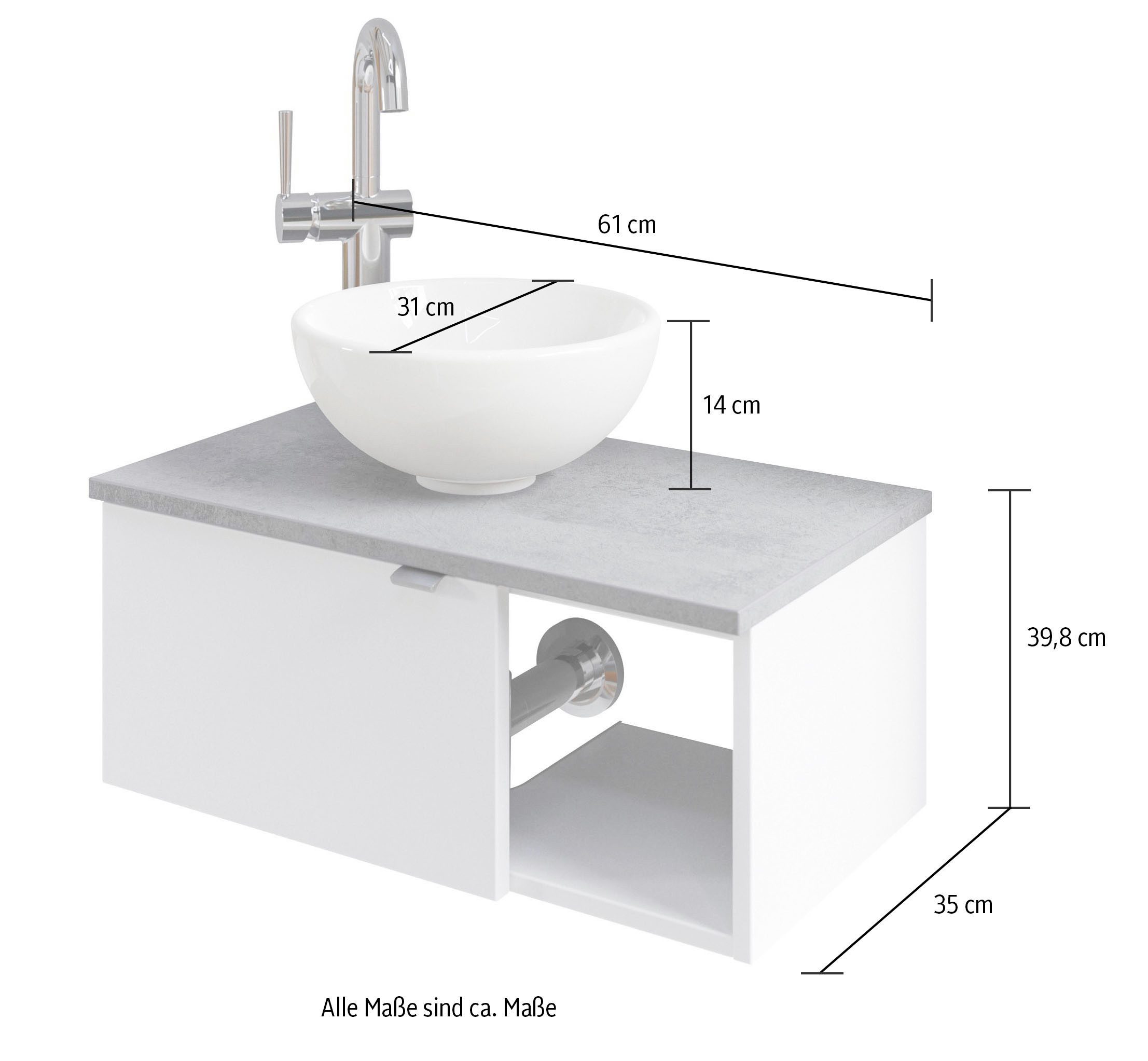 Saphir Wastafelonderkast Serie 6915 wastafel met onderkast voor gastenbadkamer, tweede toilet (3-delig)