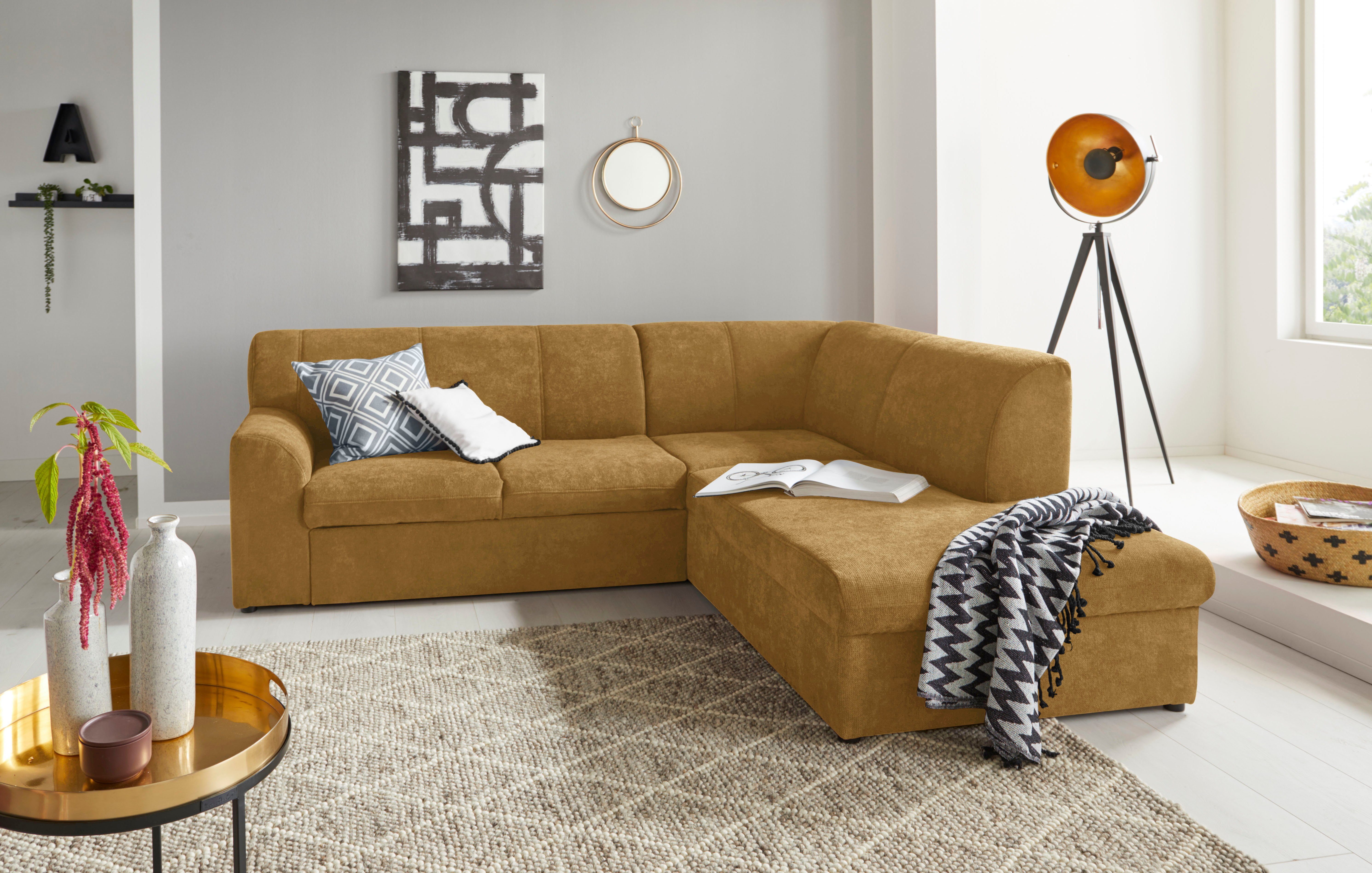 DOMO collection Hoekbank Topper L-vorm met ottomane, naar keuze met slaapfunctie goud(kleur), hoekbanken, Ottomane rechts, Zonder slaapfunctie
