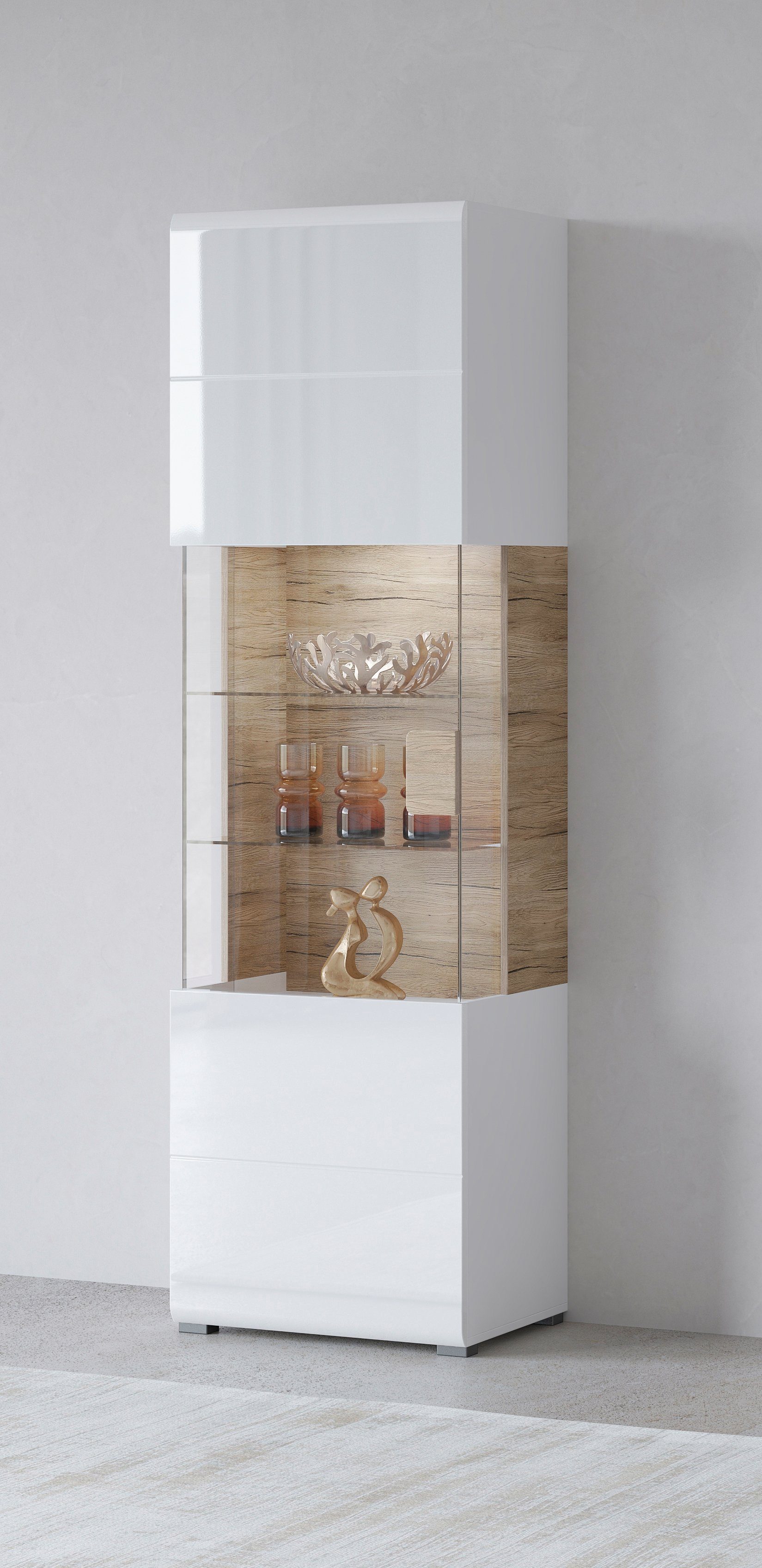 INOSIGN Vitrinekast Toledo, hoogte 204 cm trendy glazen vitrine met decoratieve frezingen Standvitrine zonder verlichting, veel opbergruimte, hoogglans front MDF