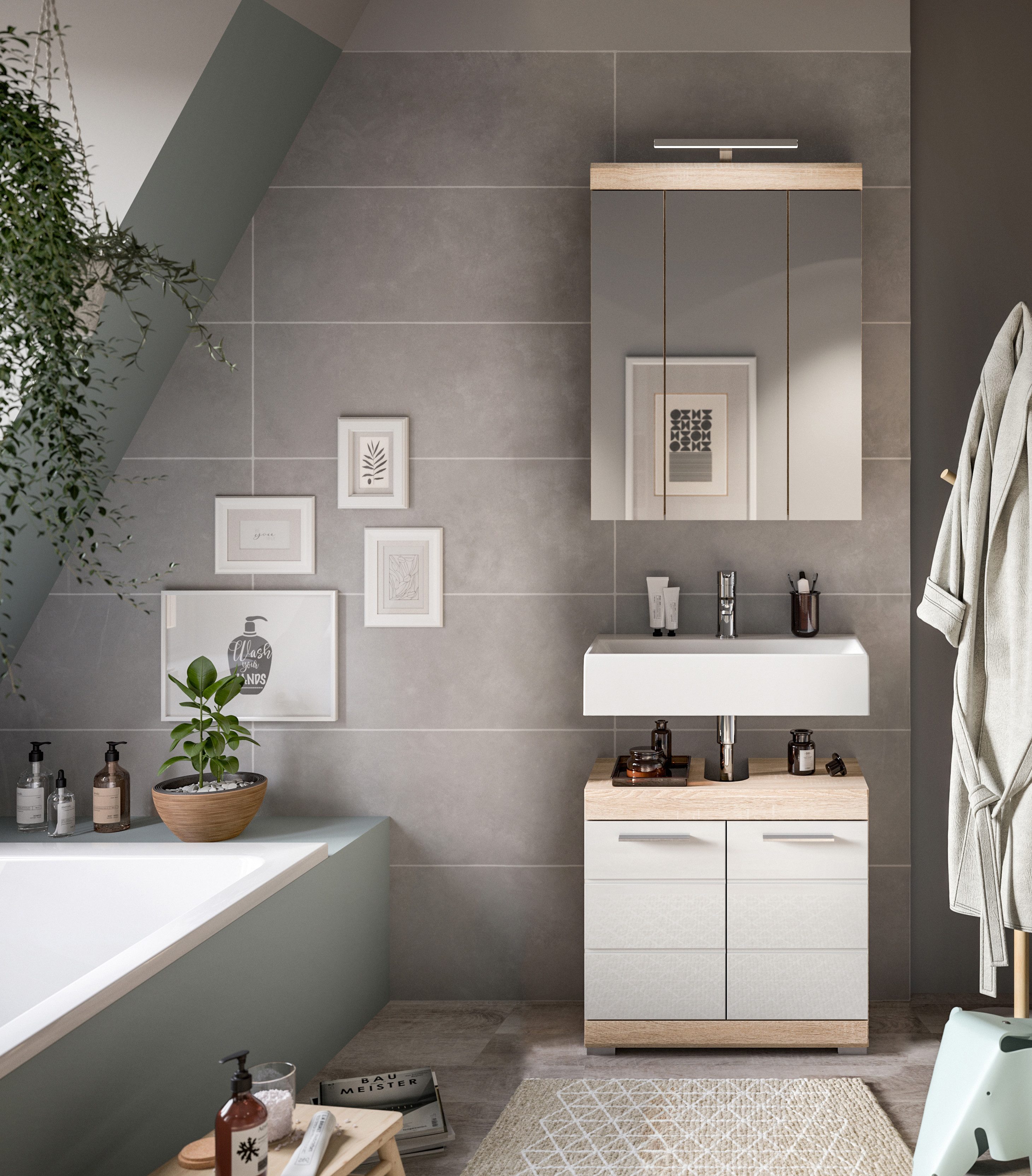 INOSIGN Badkamerserie Siena, 2-delig, inclusief LED-verlichting, bestaande uit: (set, 2 stuks)
