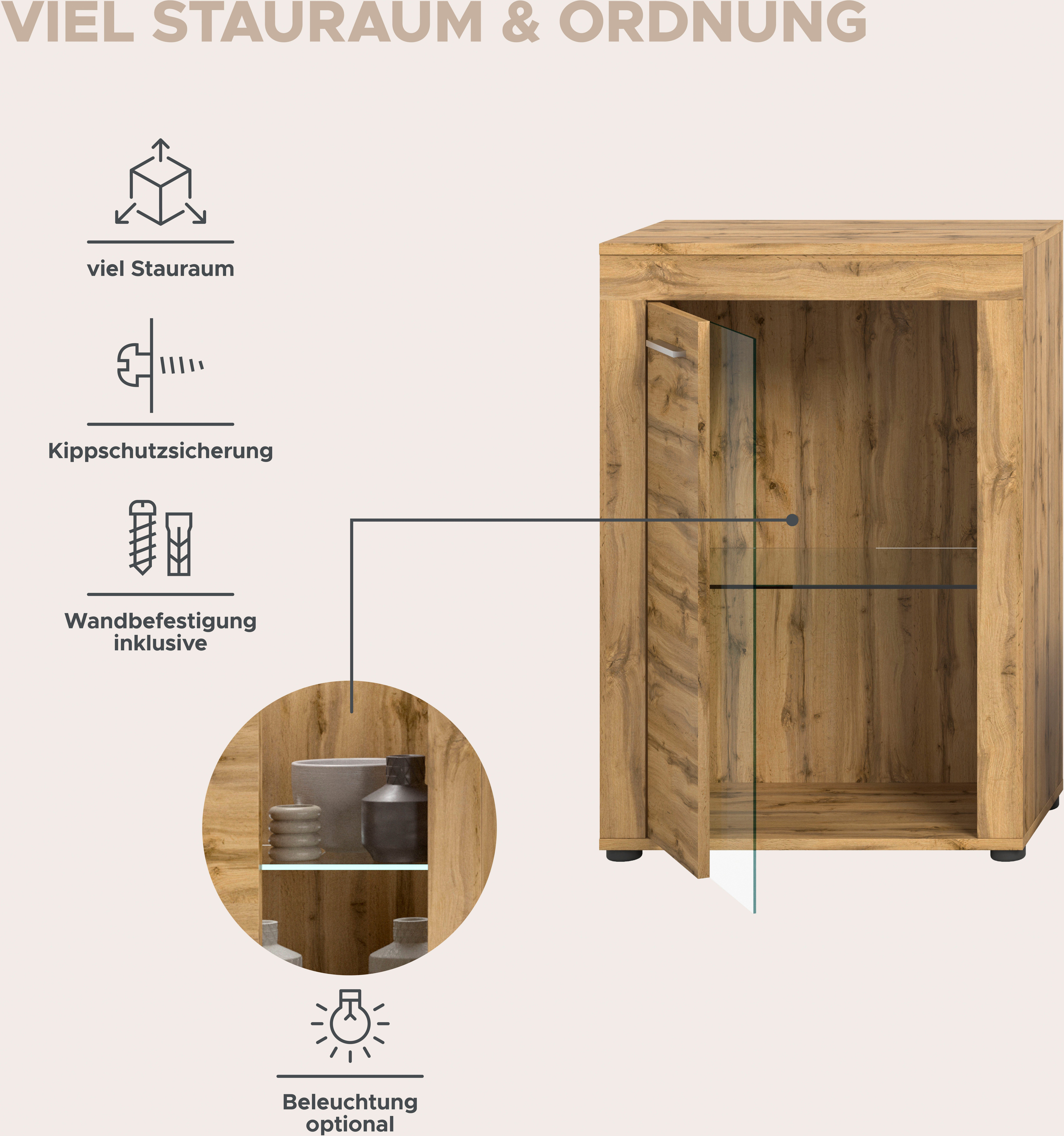 INOSIGN Wandmeubel Aosta, 4-delig, bestaande uit: 2x vitrinekast, lowboard & wandplank (4-delig)