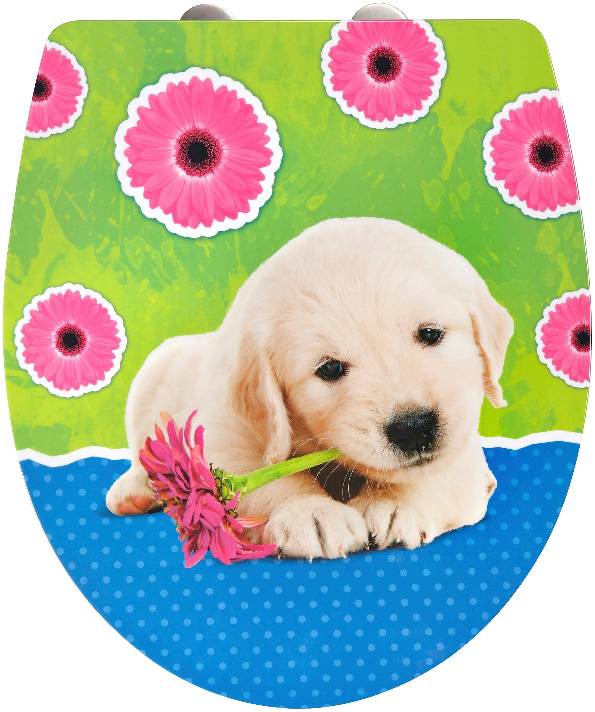 ADOB Toiletzitting Puppy Soft-closemechanisme, voor het schoonmaken met één druk op de knop afneembaar wc-brillen multicolor