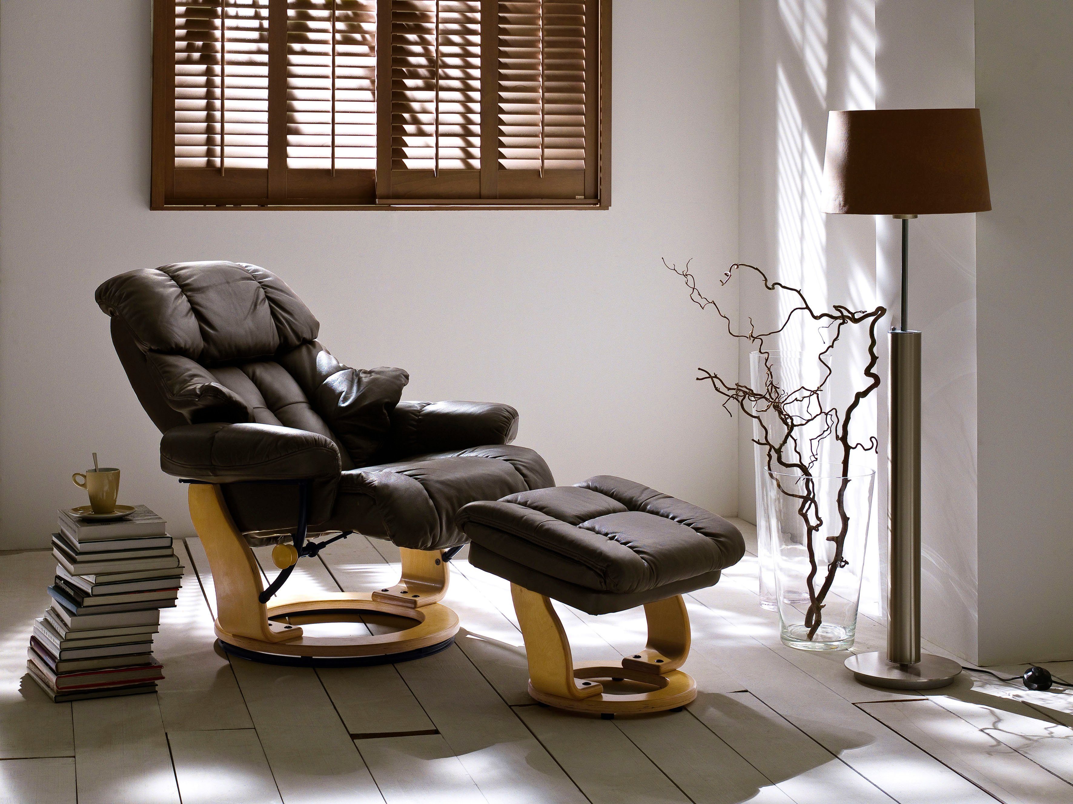 MCA furniture Relaxfauteuil Calgary Tv-fauteuil 360º draaibaar inclusief hocker met leren bekleding