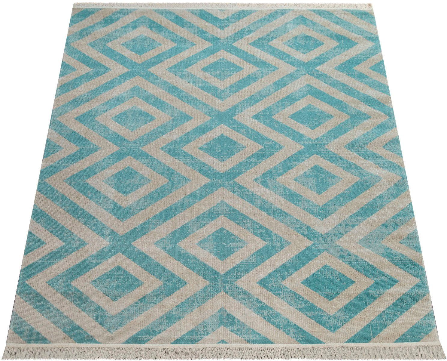 Paco Home Vloerkleed Poco 821 Laagpolig, geruit design, met franje, geschikt voor binnen en buiten