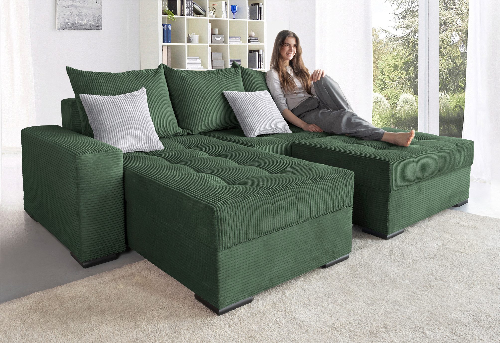 COLLECTION AB Hoekbank Josy L-vorm, breedte 214 cm, met 3 grote rugkussens